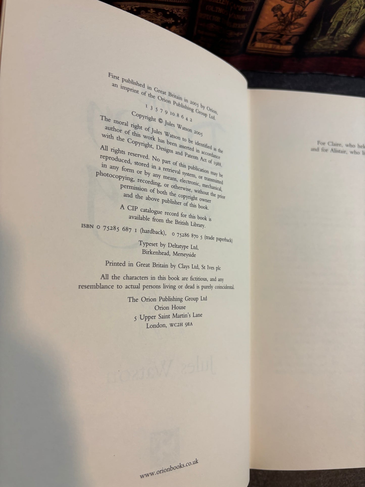 Dalriada Trilogy by Jules Watson 3 Vol HB Set ALL SIGNED UK 1st Editions