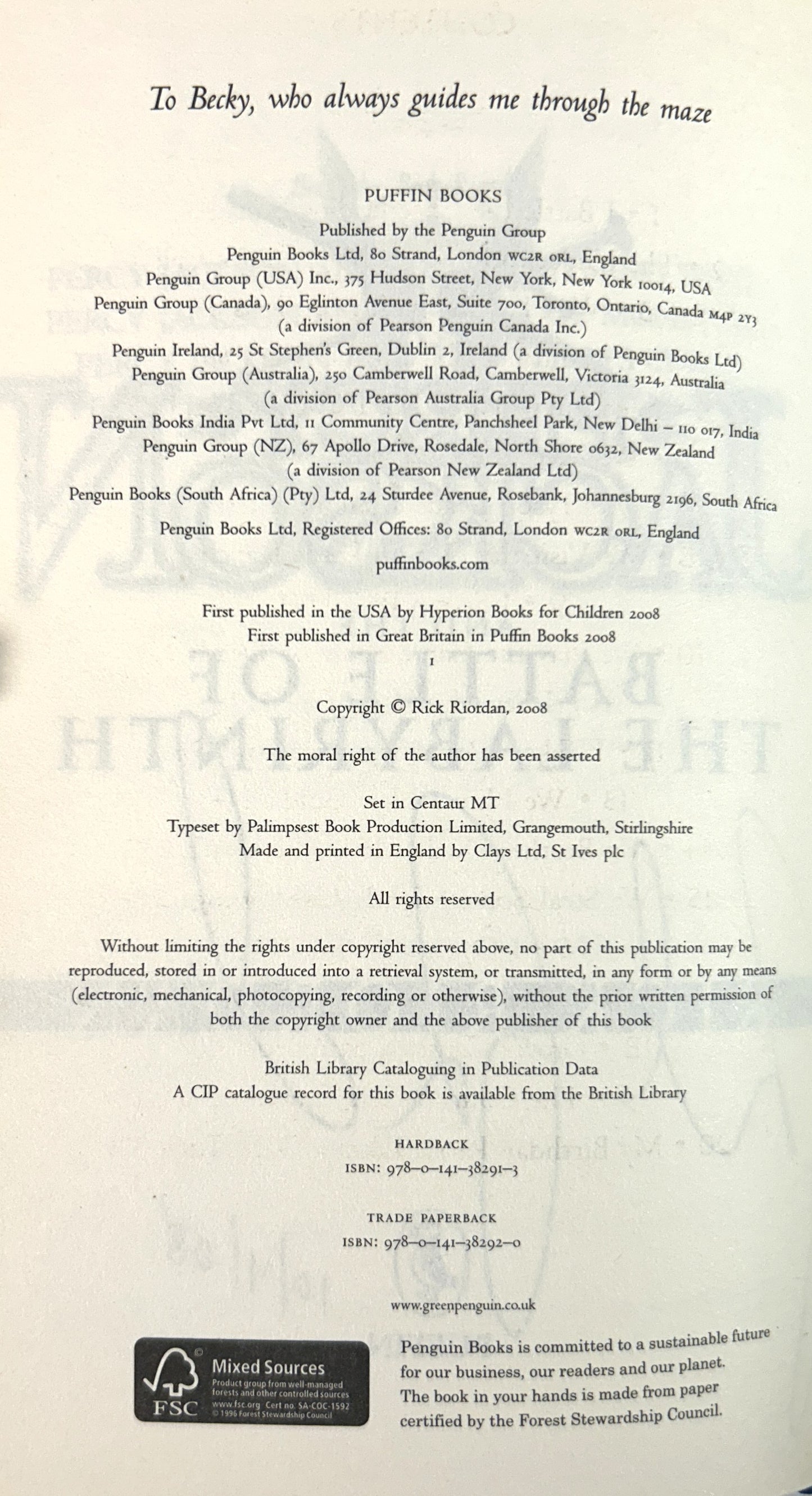 Percy Jackson & the Battle of the Labyrinth (Percy Jackson & the Olympians #4) by Rick Riordan 2008 SIGNED 1st Edition