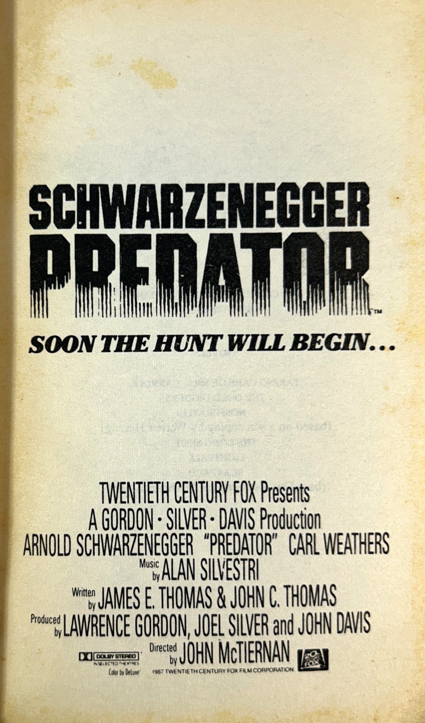 Predator by Paul Monette 1987 1st Printing Movie Tie-In