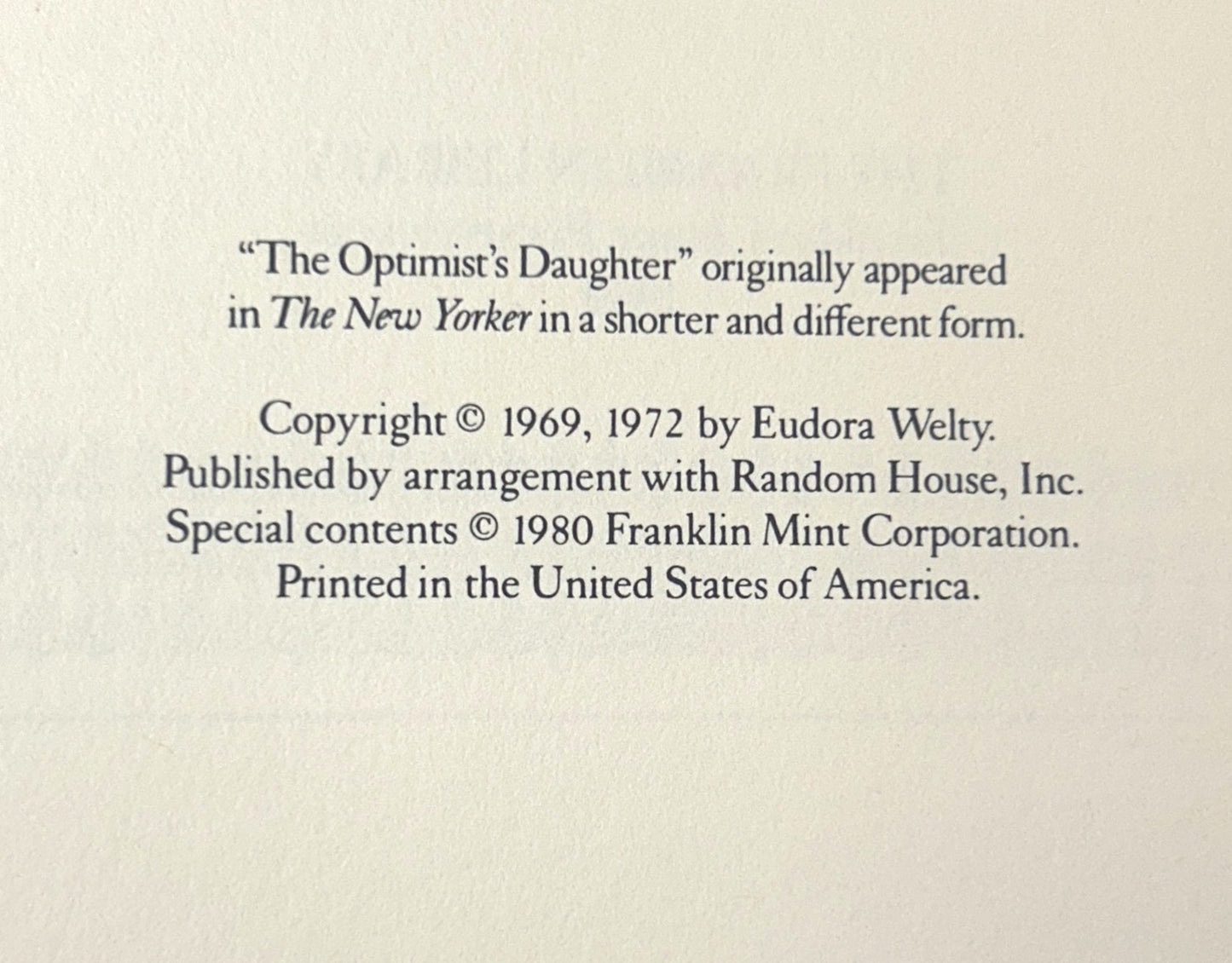 Franklin Library: The Optimist's Daughter by Eudora Welty 1980 SIGNED Limited Edition
