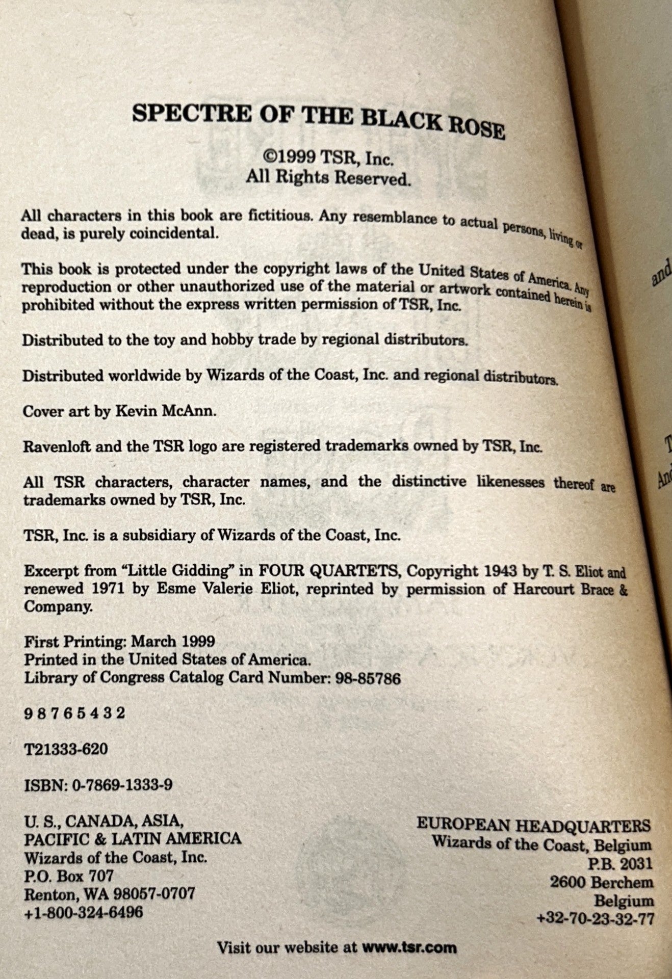 Ravenloft: Spectre of the Black Rose by James Lowder & Veronica Whitney-Robinson 1999 2nd Print