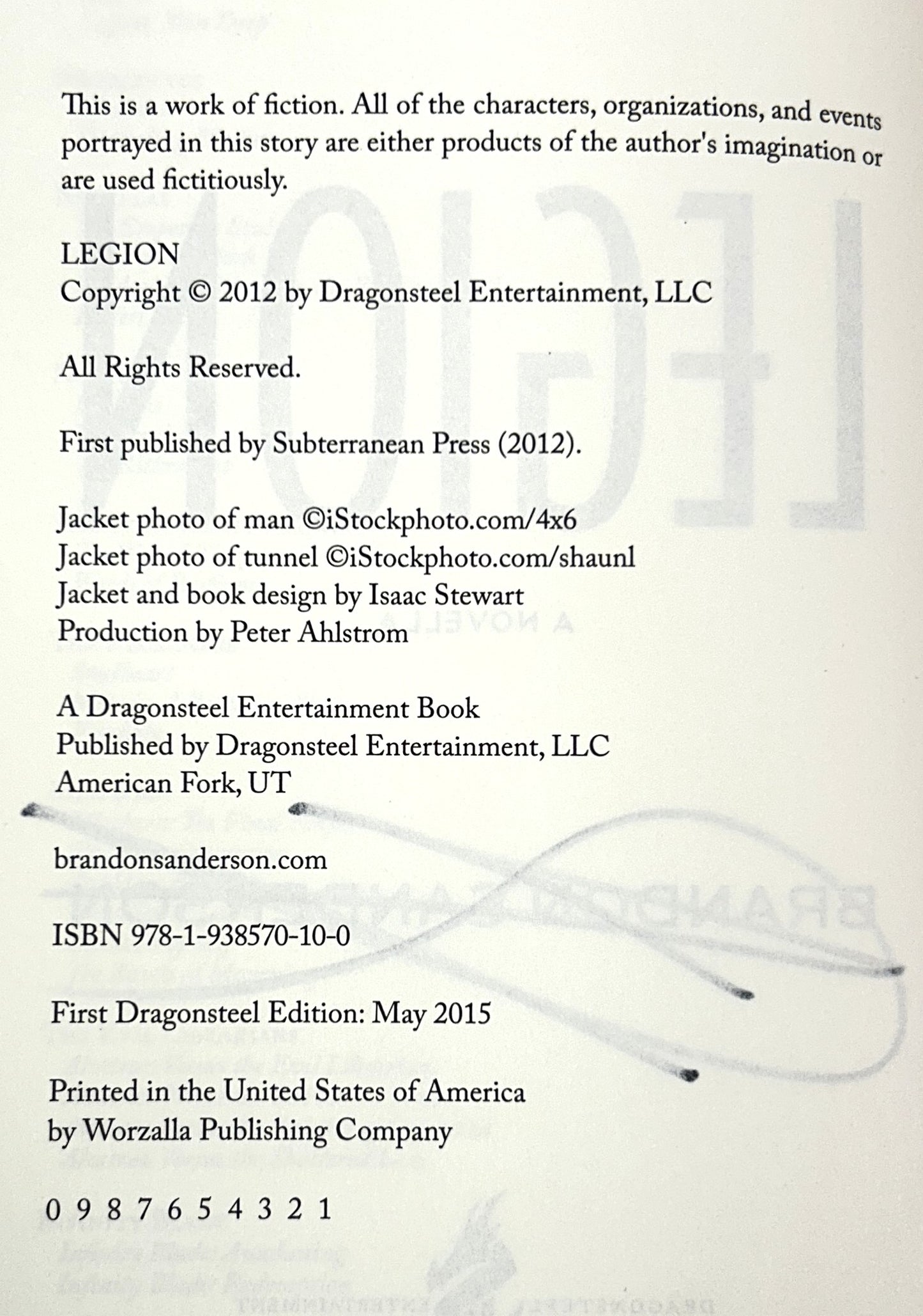 Legion: A Novella by Brandon Sanderson 2012 SIGNED 1st Edition