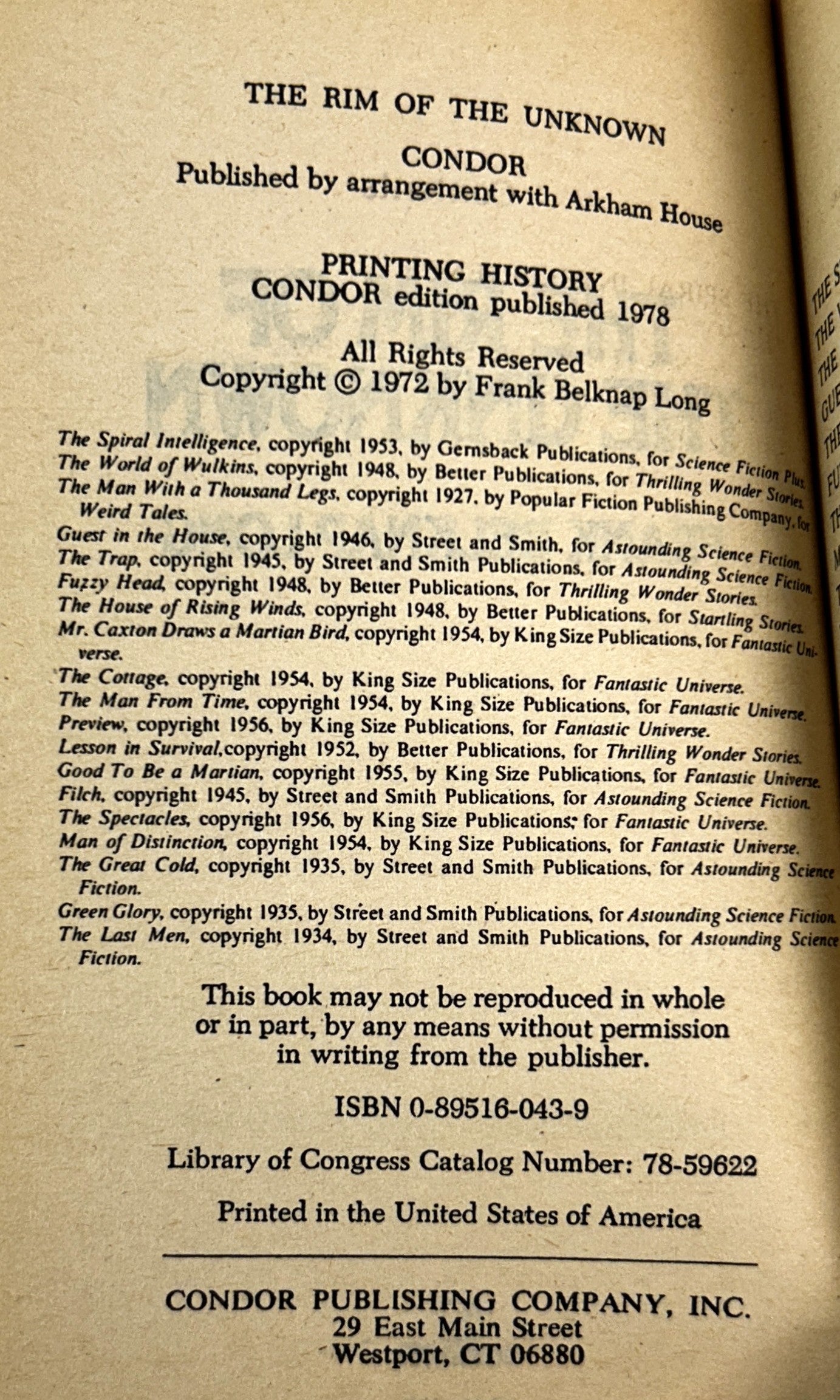 The Rim of the Unknown by Frank Belknap Long 1972
