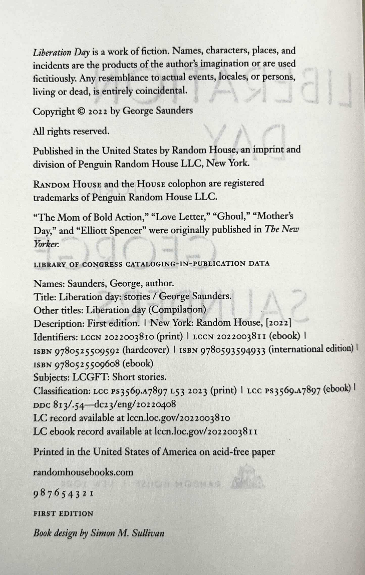 Liberation Day by George Saunders 2022 SIGNED 1st Print