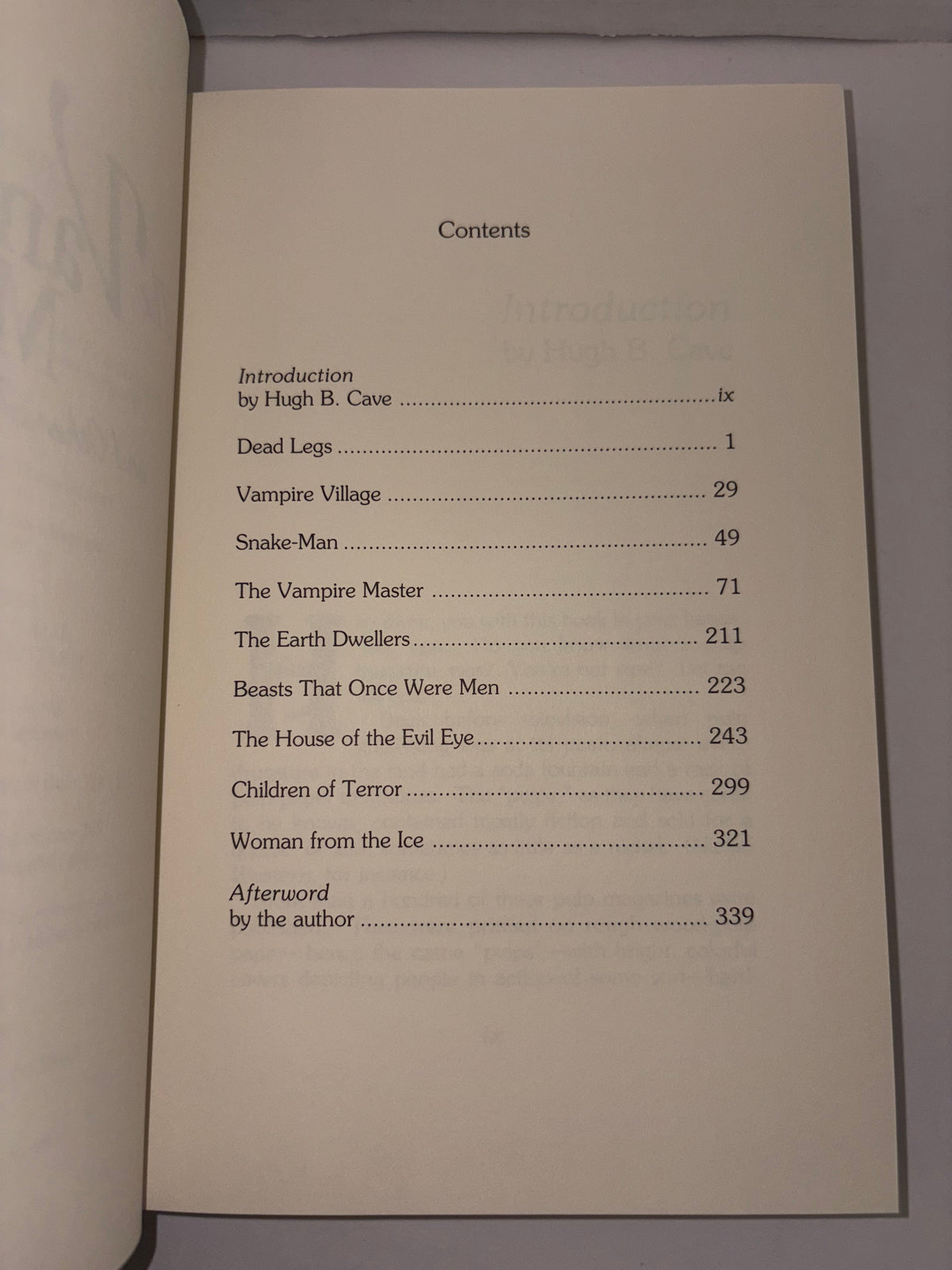 table of contents