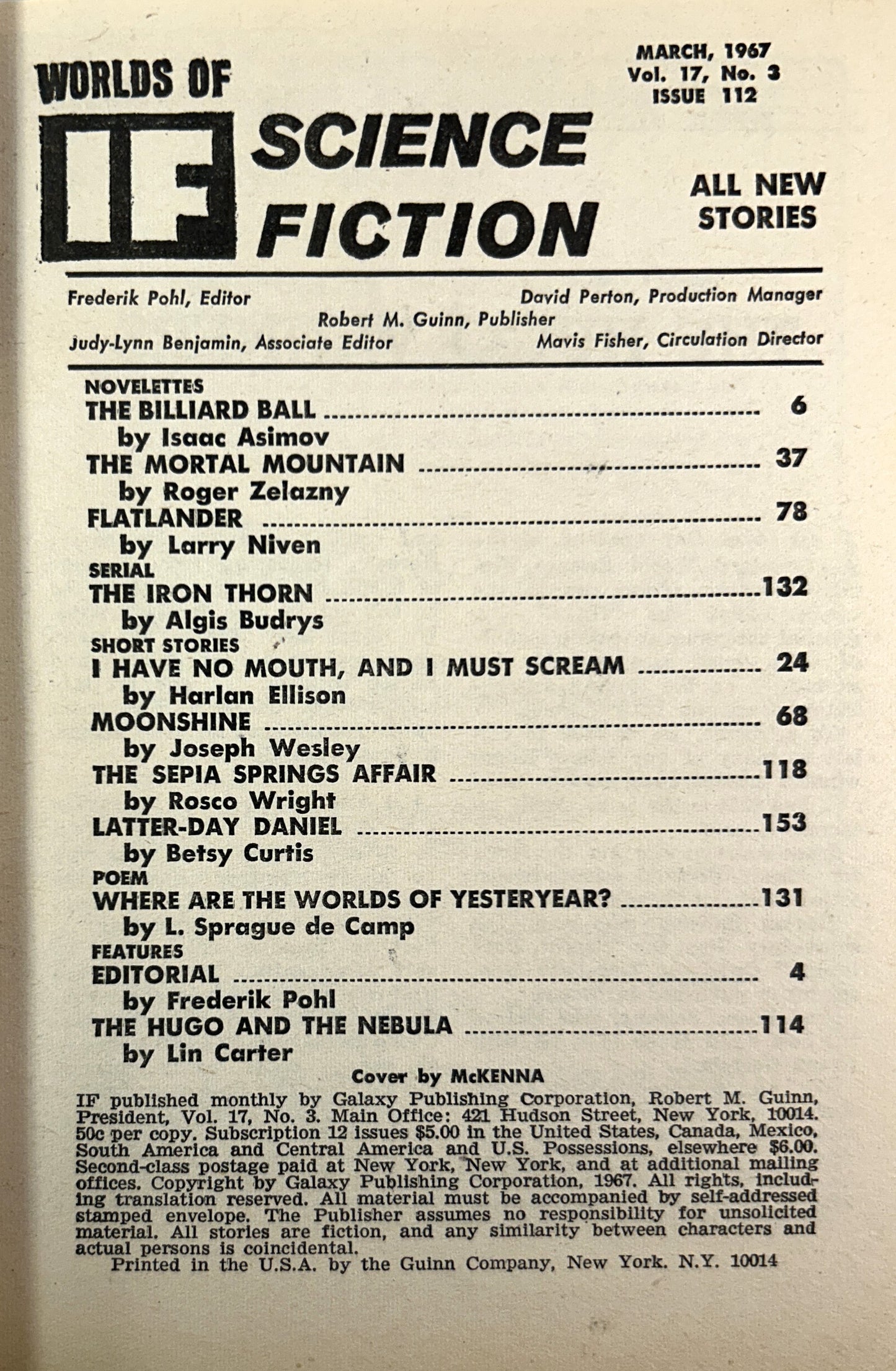 World of IF Science Fiction Vol. 17 No. 2 Issue 112 (I Have No Mouth & I Must Scream by Harlan Ellison) March 1967