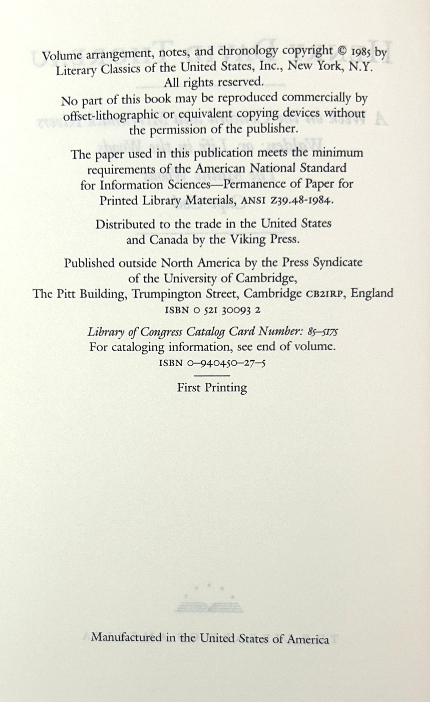Library of America: Set of 2 Henry David Thoreau 1985-2001