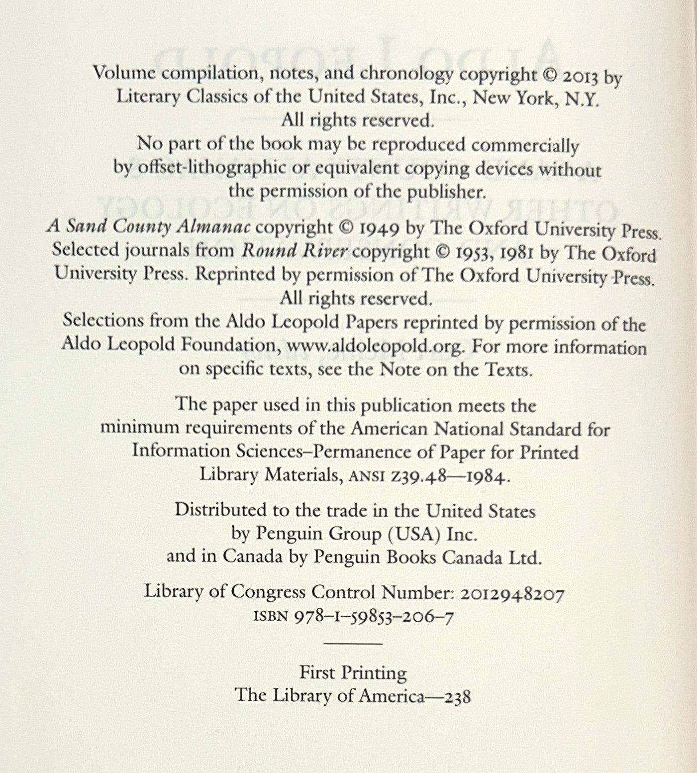 Library of America: Aldo Leopold: A Sand County Almanac & Other Writings on Ecology & Conservation 2013