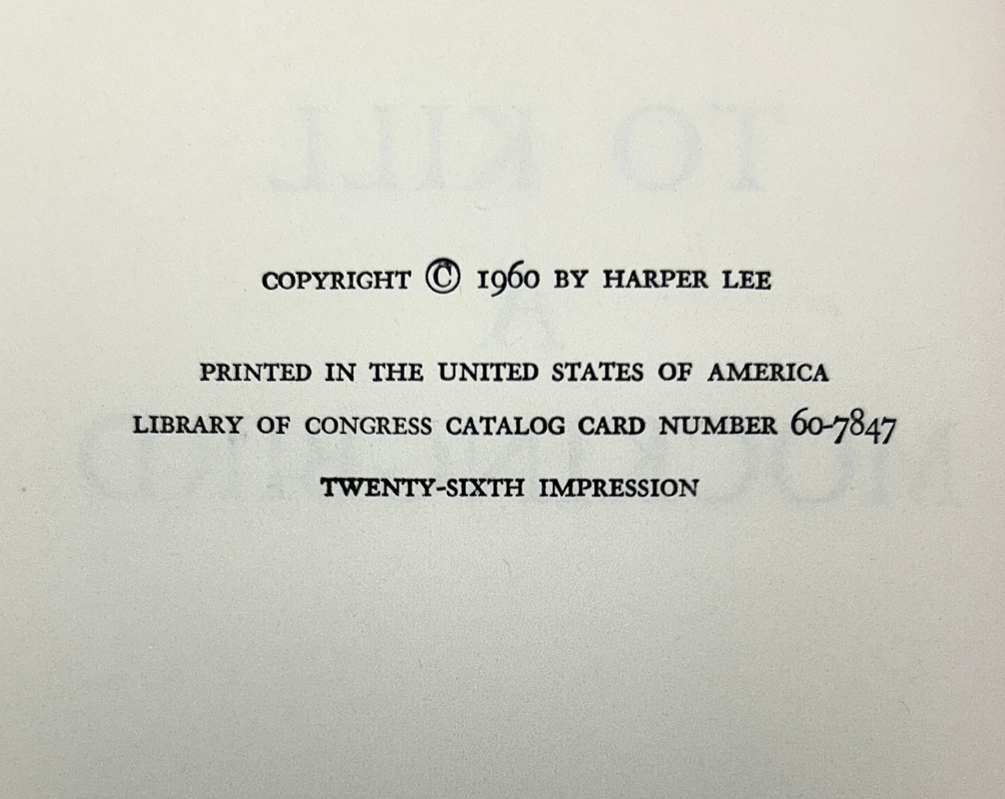 To Kill a Mockingbird by Harper Lee 1960 26th Impression/7th Print Jacket