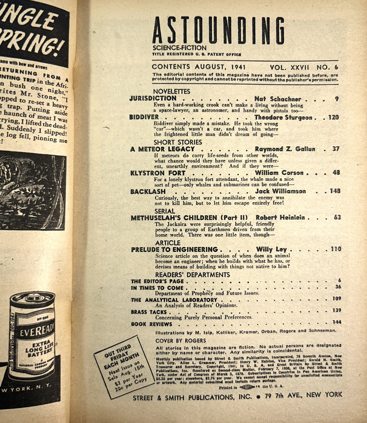 Set of 8 Astounding Science Fiction January-August 1941 includes UNIVERSE by Robert Heinlein