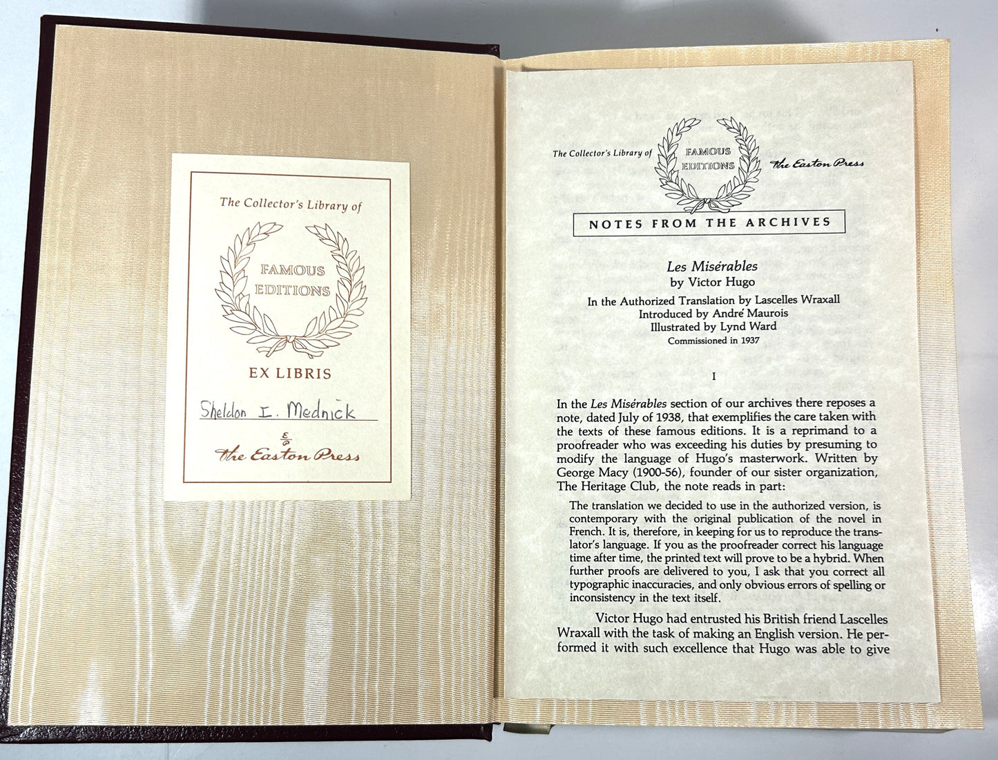 Easton Press: Les Miserable Volume 1 by Victor Hugo 1966