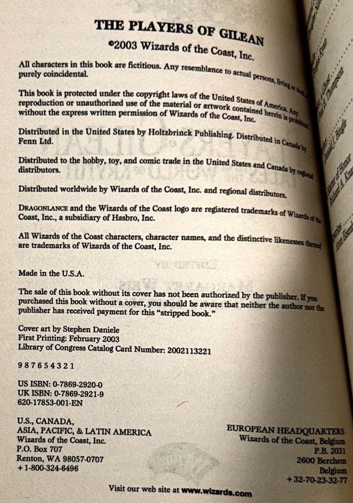 Dragonlance: The Players of Gilean (Tales from the World of Krynn) edited by Margaret Weise & Tracy Hickman 2003 1st Printing