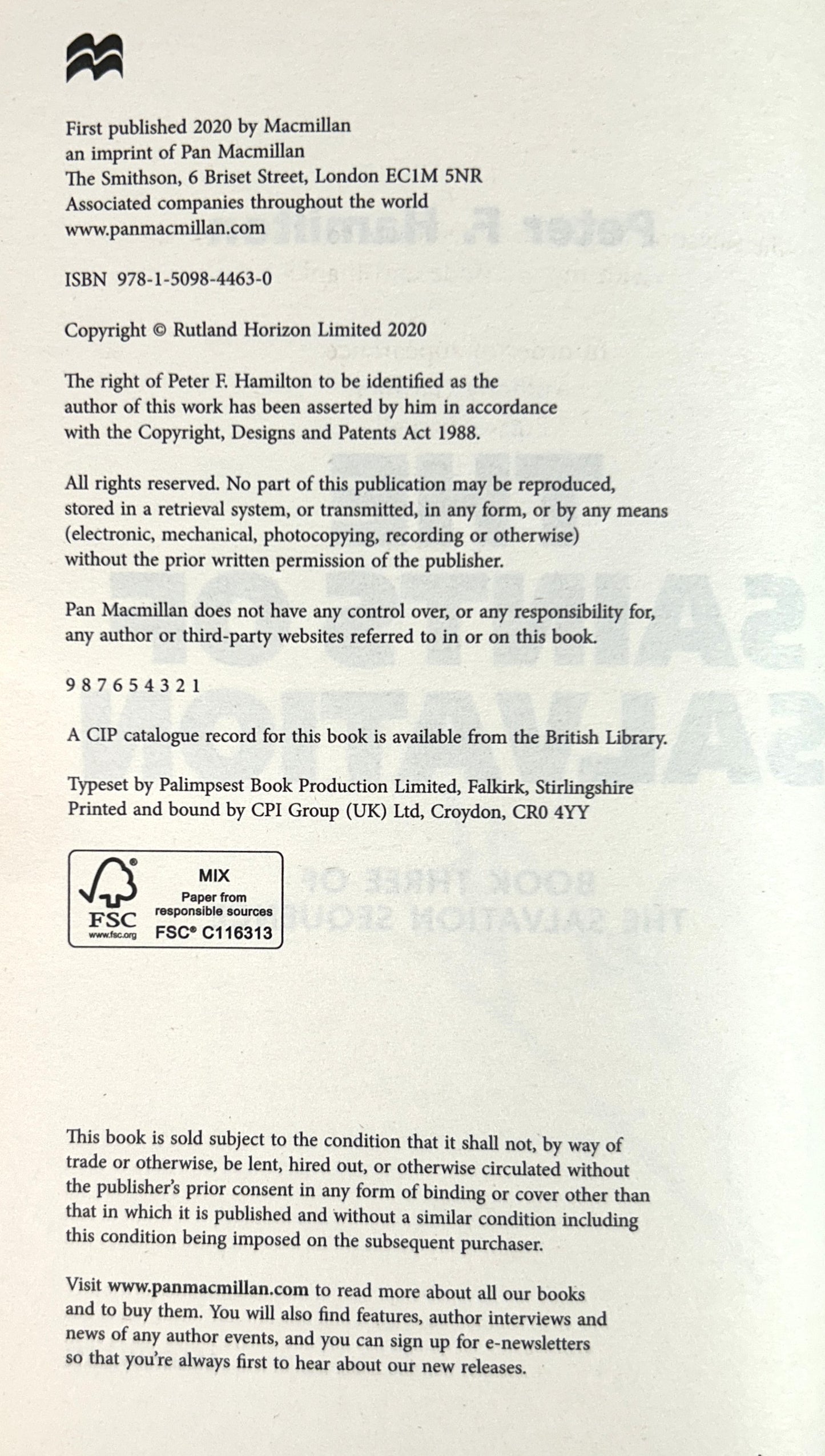 The Saints of Salvation (Salvation Sequence #3) by Peter F. Hamilton 2020 SIGNED 1st Edition