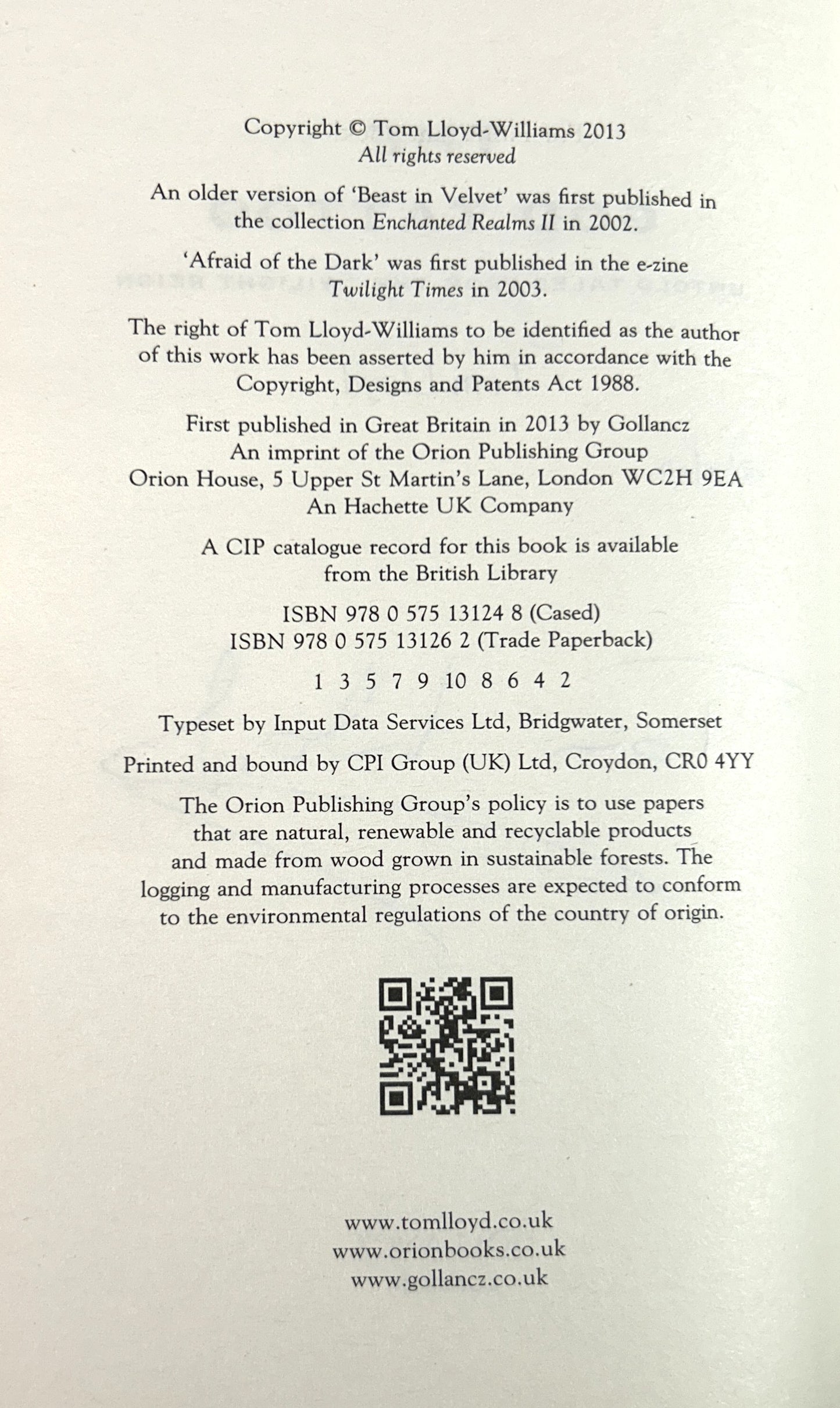 The Gold Tattoo: Untold Tales from the Twilight Reign by Tom Lloyd 2013 SIGNED 1st Edition
