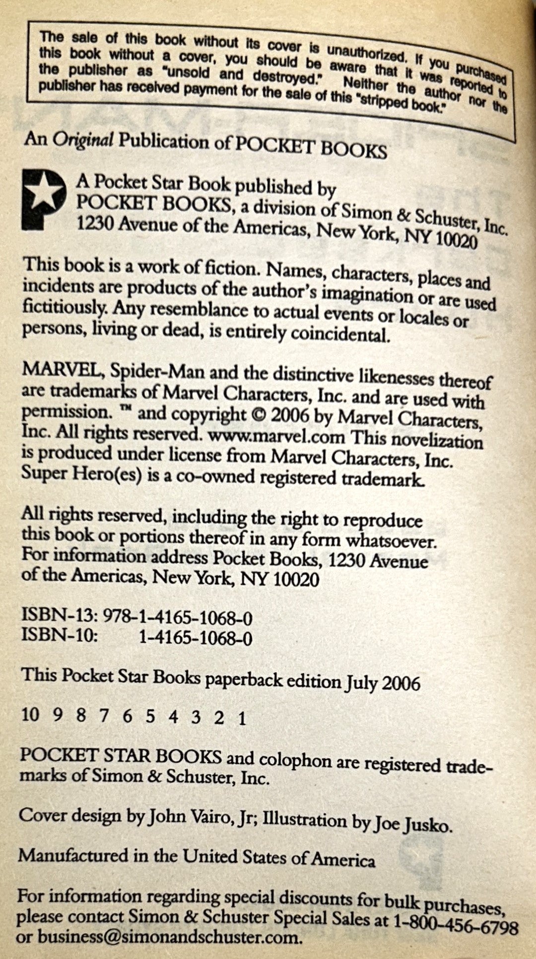 Spider-Man: The Darkest Hours by Jim Butcher 2006 1st Printing