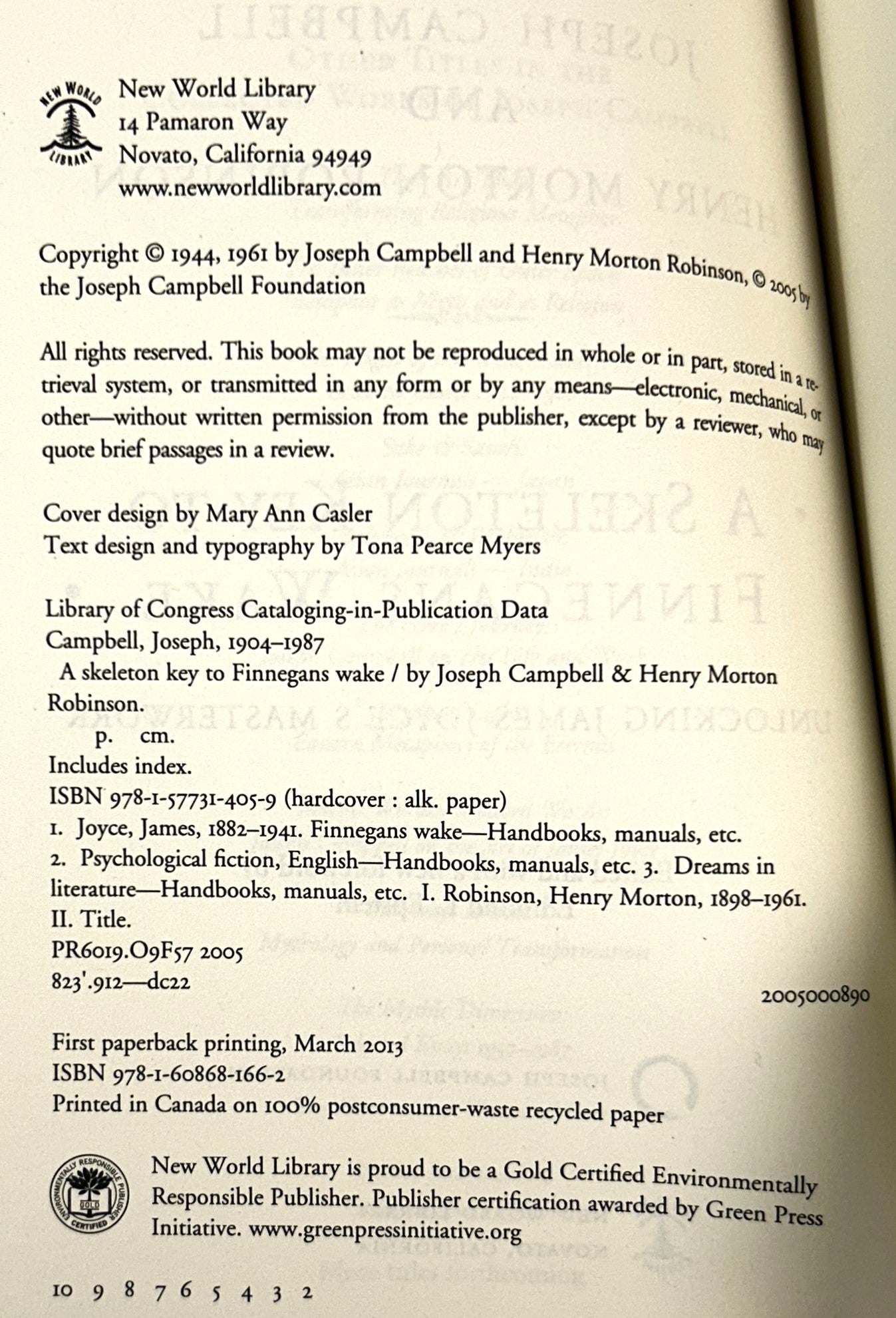 A Skeleton Key to Finnegans Wake: Unlocking James Joyce's Masterwork by Joseph Campbell 2005