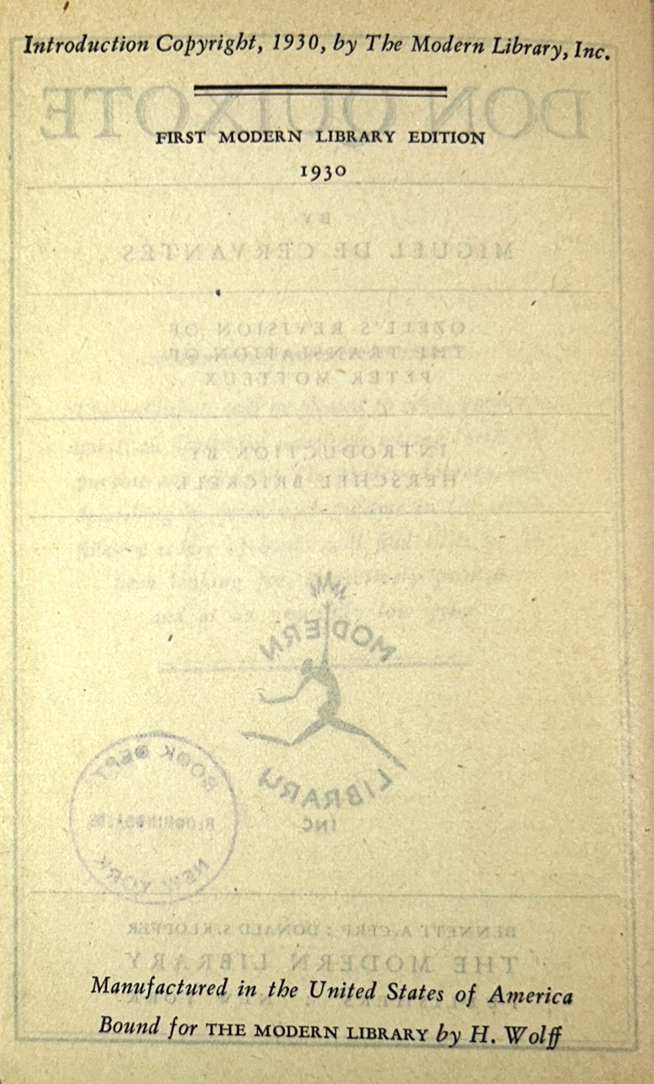 Modern Library: Don Quixote by Cervantes 1930 1st Edition