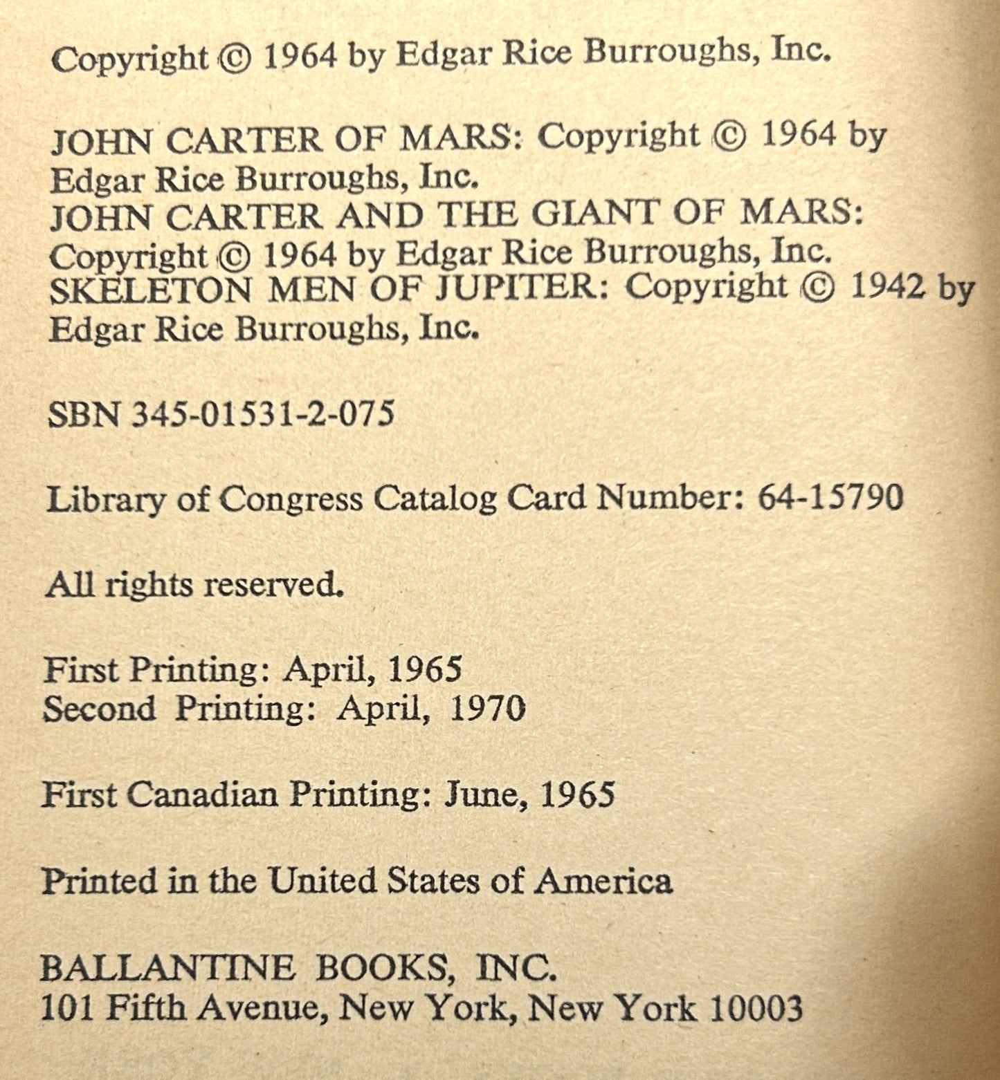 Complete Set of John Carter of Mars by Edgar Rice Burroughs 1967-1970