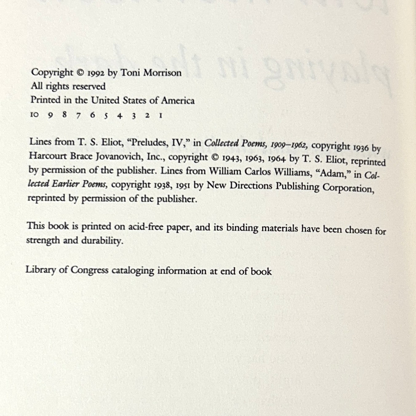 Playing in the Dark: Whiteness & the Literary Imagination by Toni Morrison 1990 SIGNED 1st Edition
