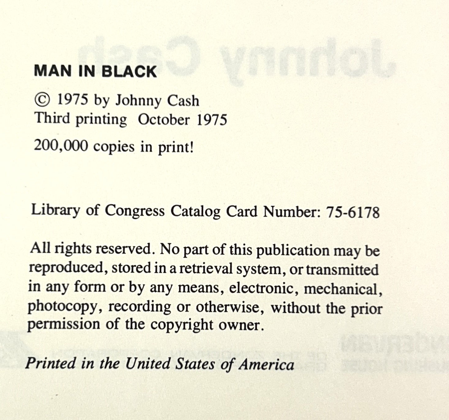 Man in Black by Johnny Cash 1975 3rd Printing