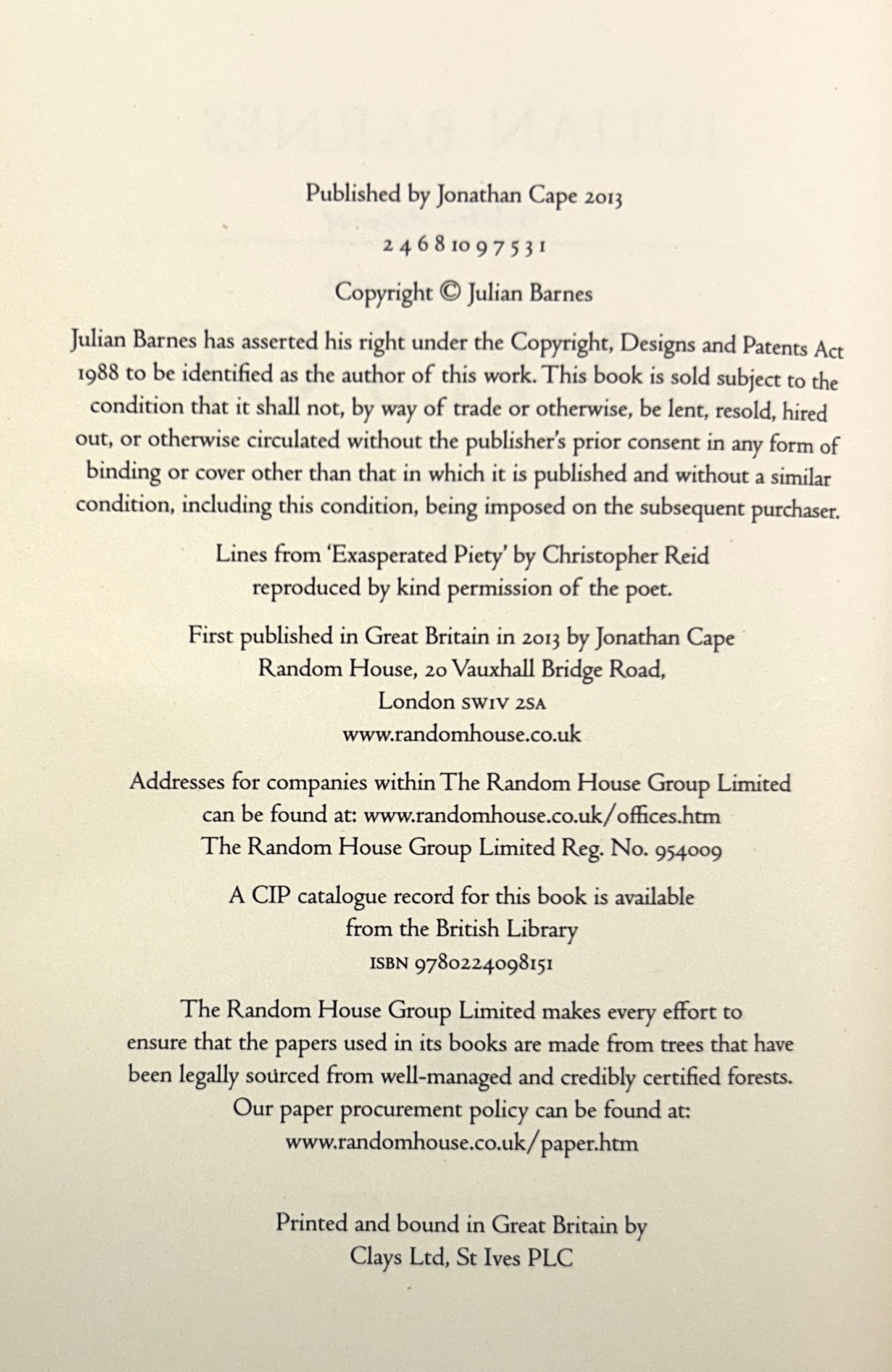 Levels of Life by Julian Barnes 2013 SIGNED 1st UK Edition