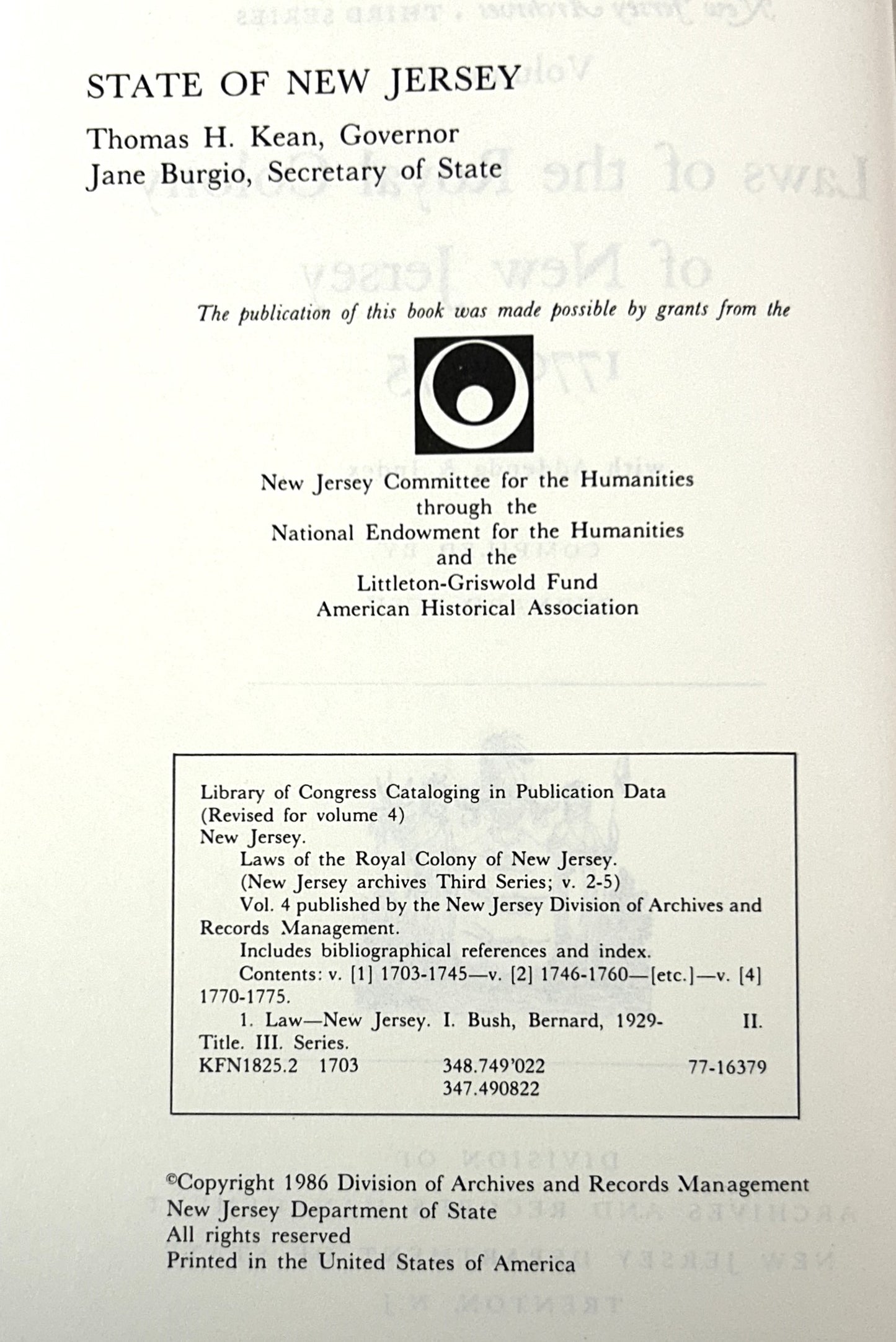 Set of 5 New Jersey Archives Third Series Privy Council Minutes & Laws of the Royal Colony of New Jersey 1974