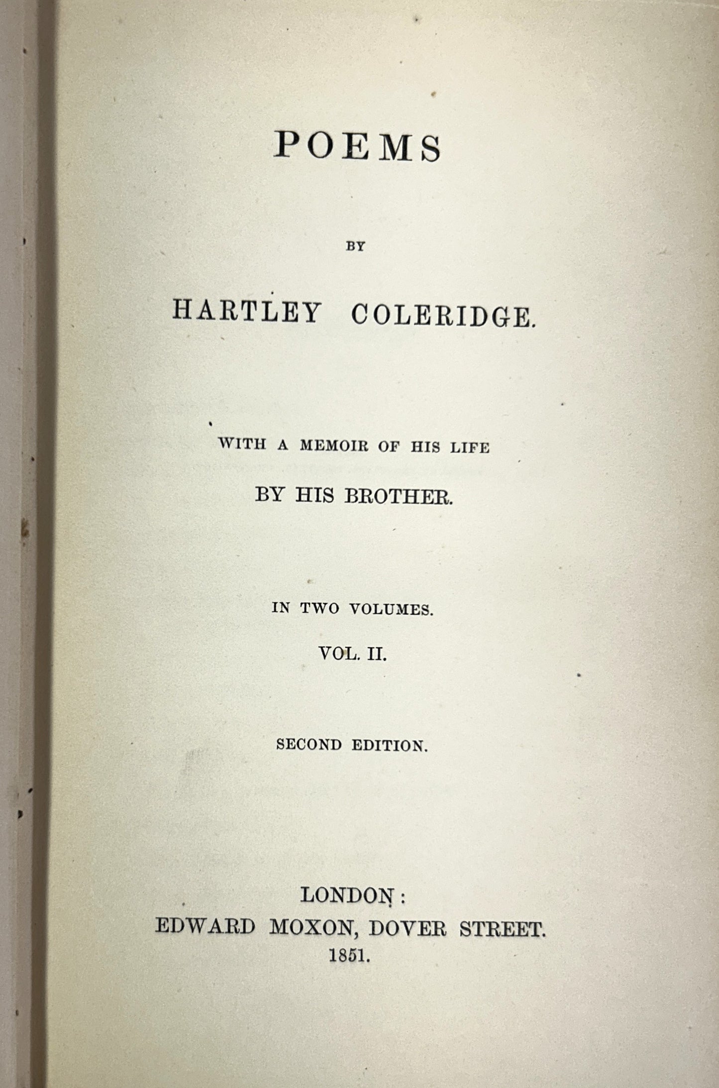Set of 2 Poems by Hartley Coleridge 1851 2nd Edition