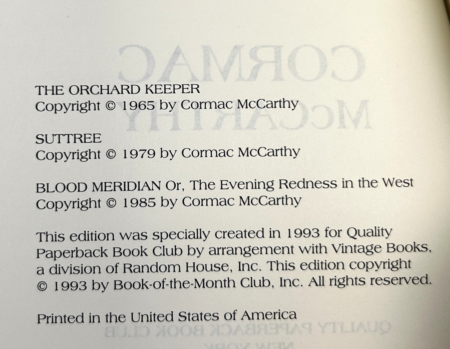 The Orchard Keeper Suttree Blood Meridian by Cormac McCarthy 1993