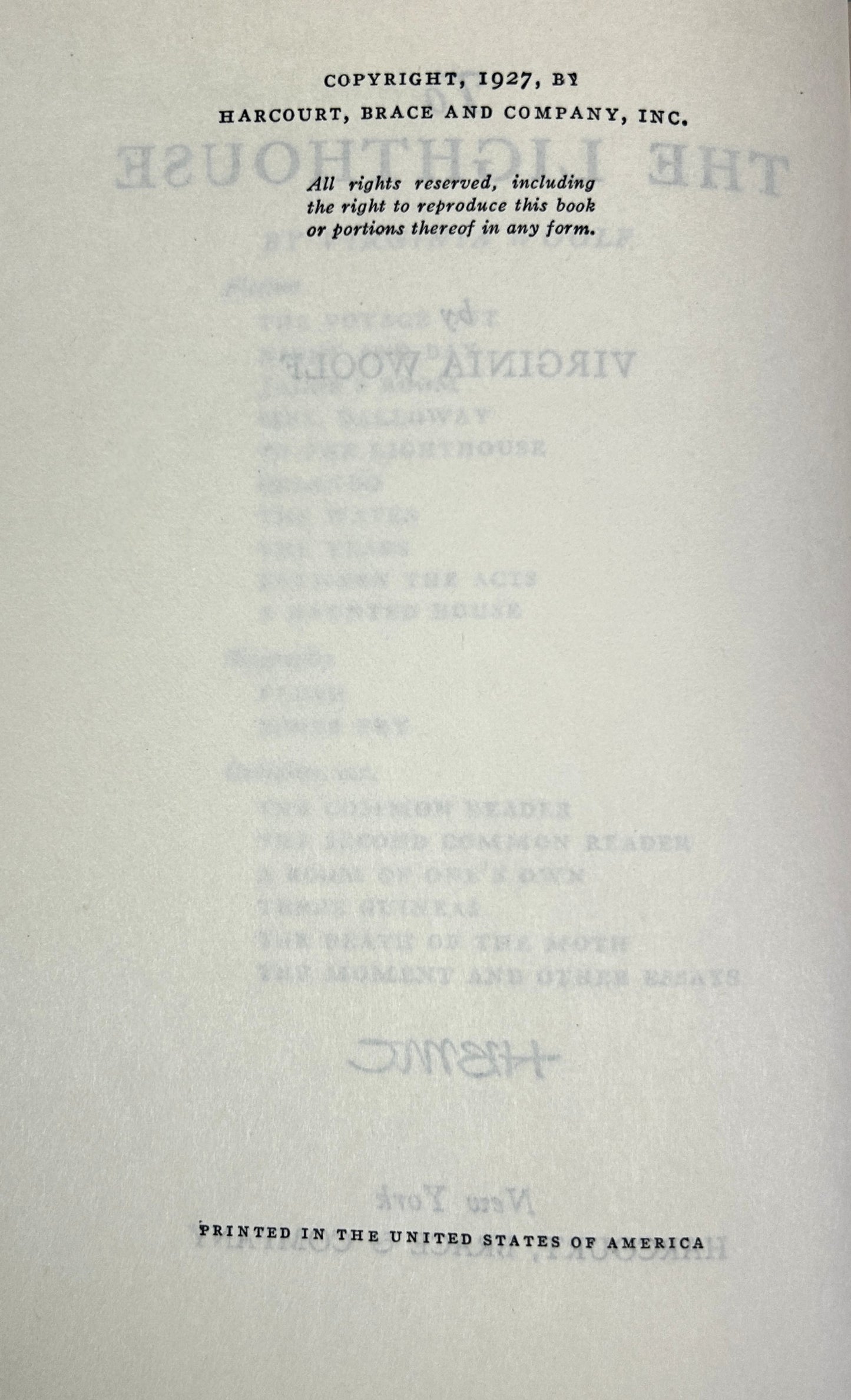 Harbrace Modern Classics: To the Lighthouse by Virginia Woolf Later Printing