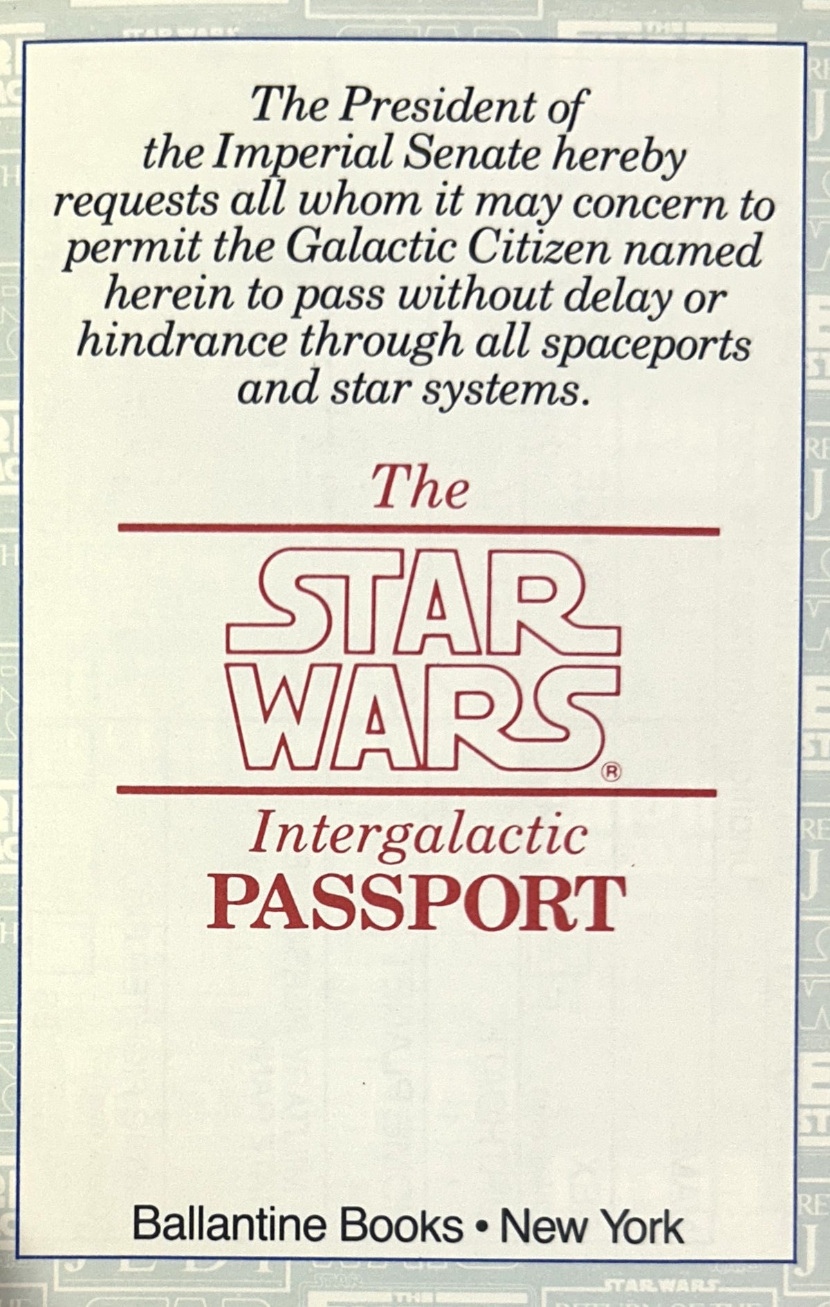 The Star Wars Intergalactic Passport 1983