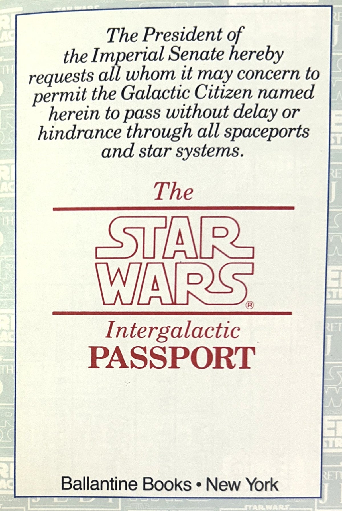The Star Wars Intergalactic Passport 1983
