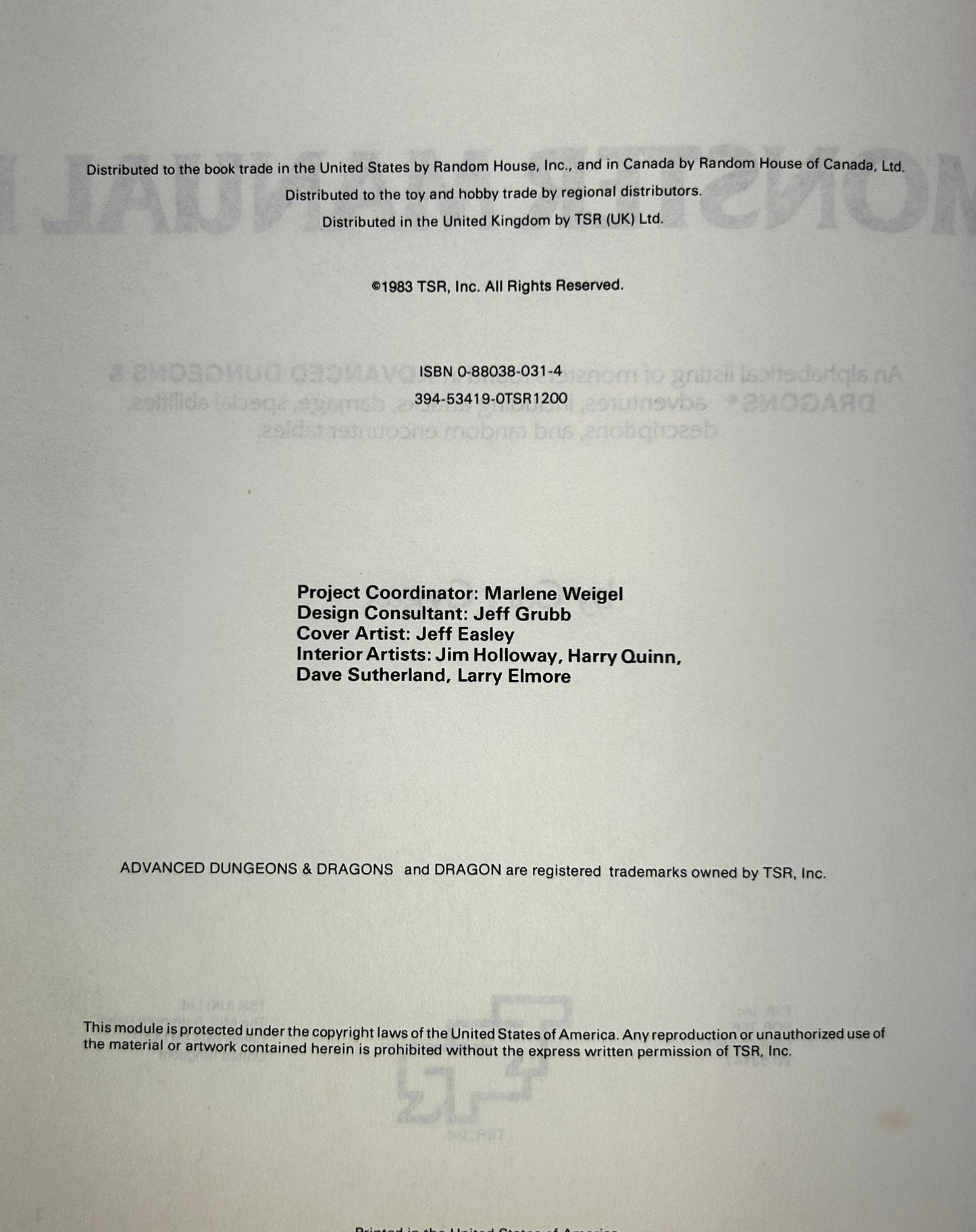 Official Advanced Dungeons & Dragons: Monster Manual II by Gary Gyax 1983