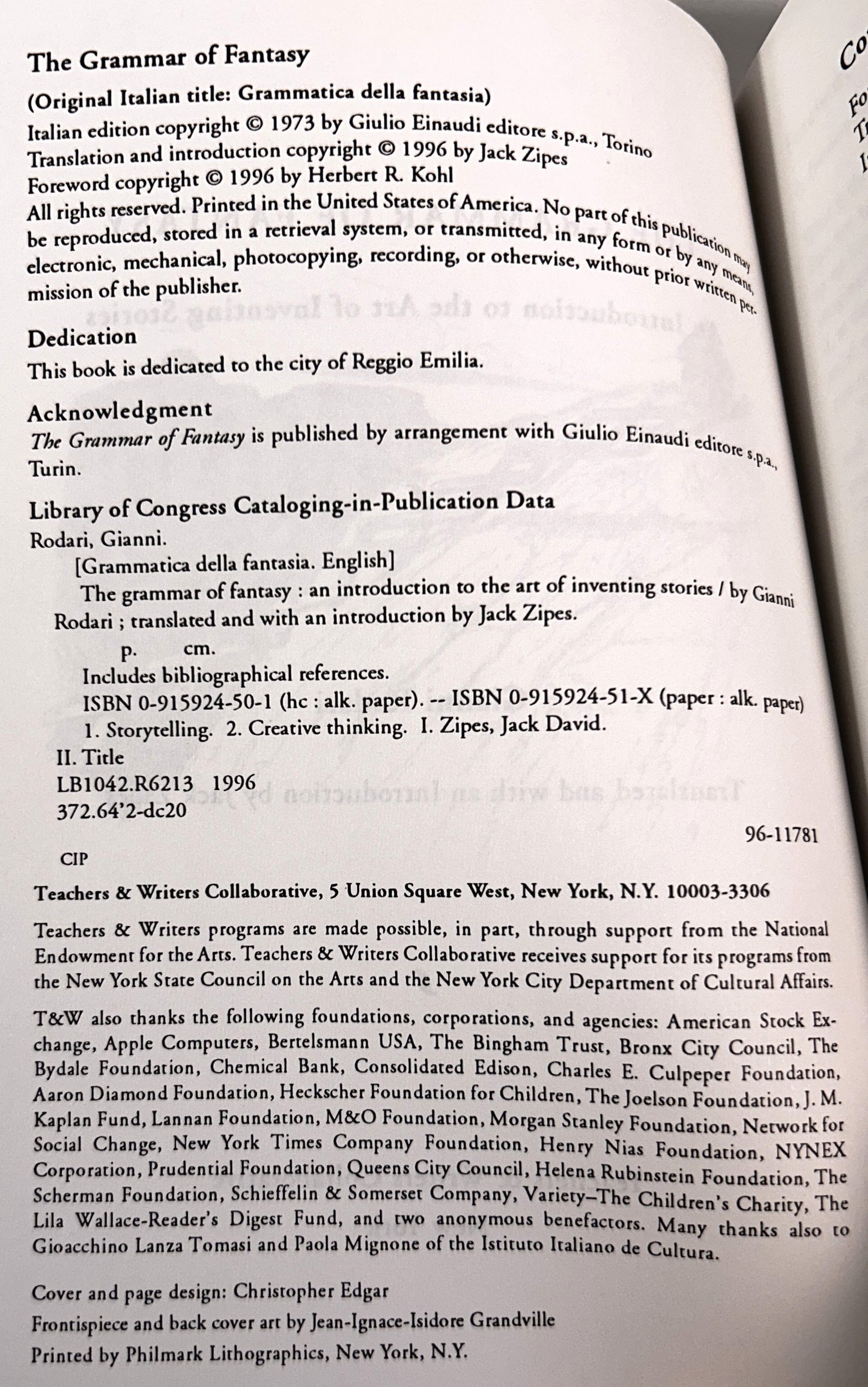 Grammar of Fantasy: Introduction to Art of Inventing Stories by Gianni Rodari 1996