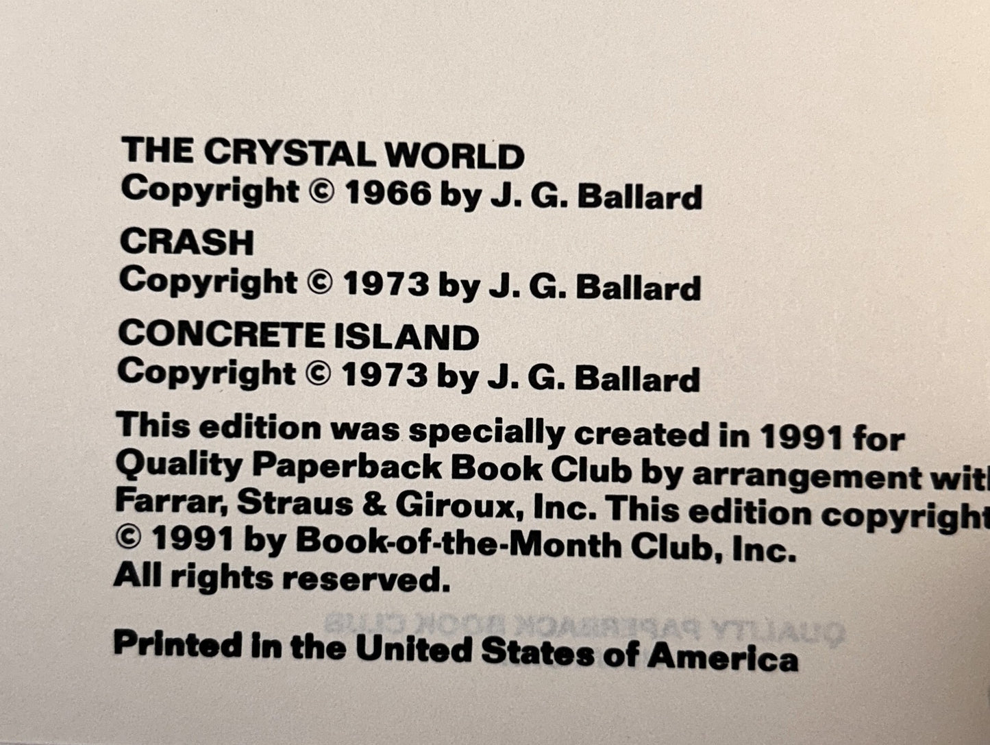 The Crystal World - Crash - Concrete Island by JG Ballard 1991 Omnibus