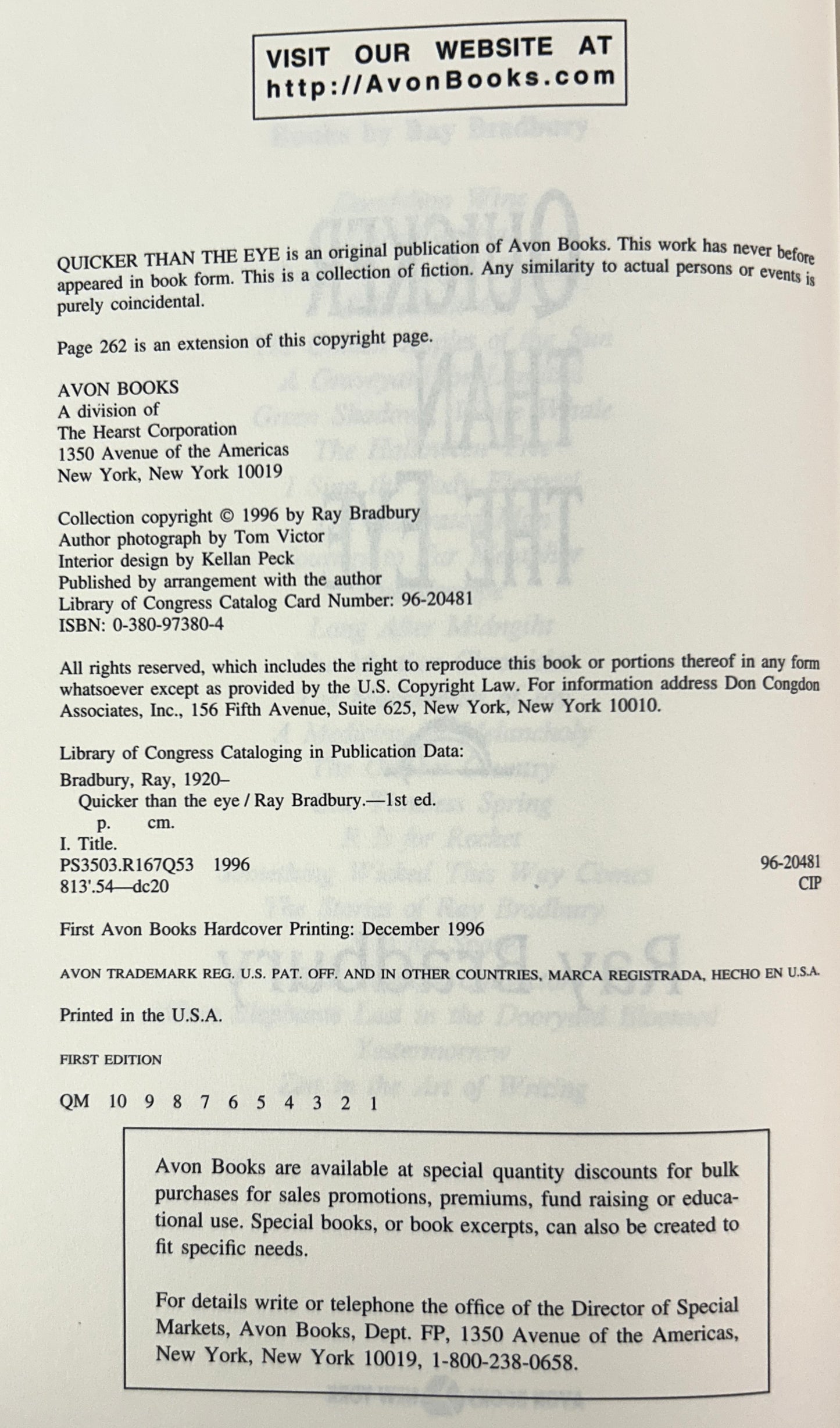 Quicker Than the Eye by Ray Bradbury 1996 SIGNED 1st Edition