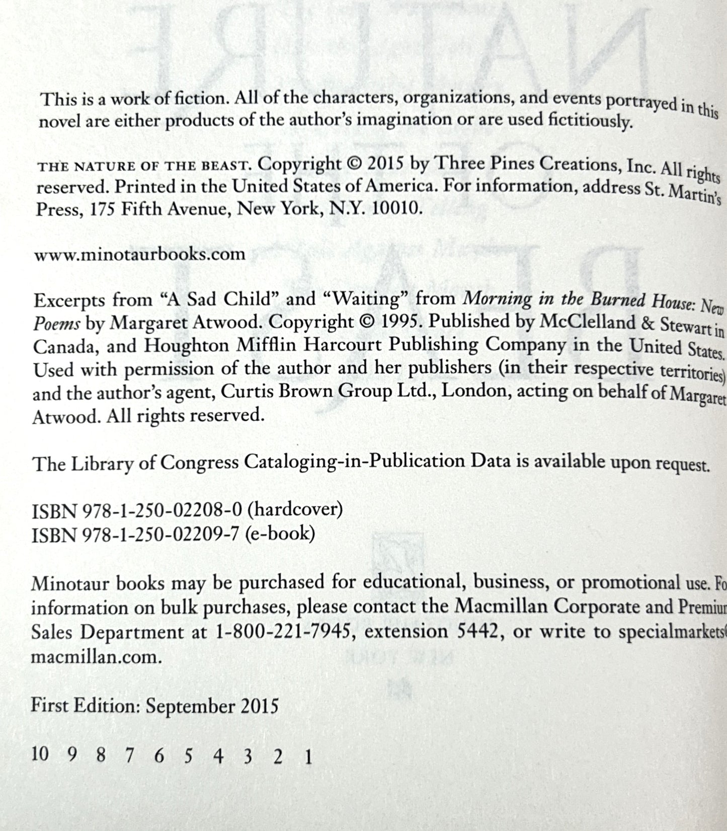 The Nature of the Beast by Louise Penny 2015 SIGNED 1st Edition