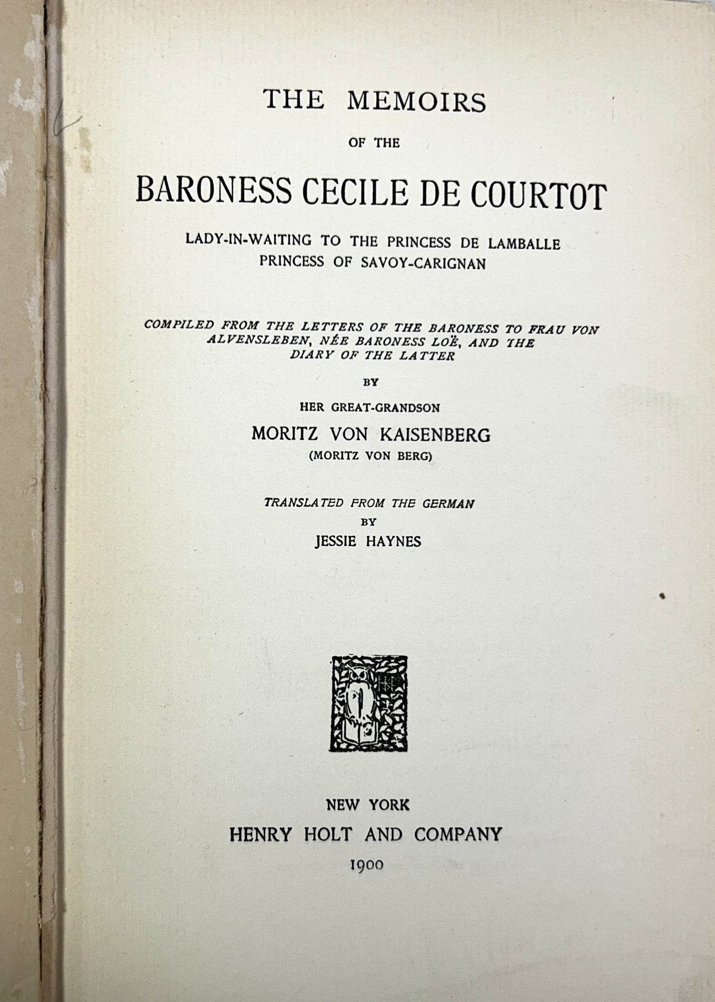 The Memoirs of the Baroness Cecile de Courtot 1900 Antique