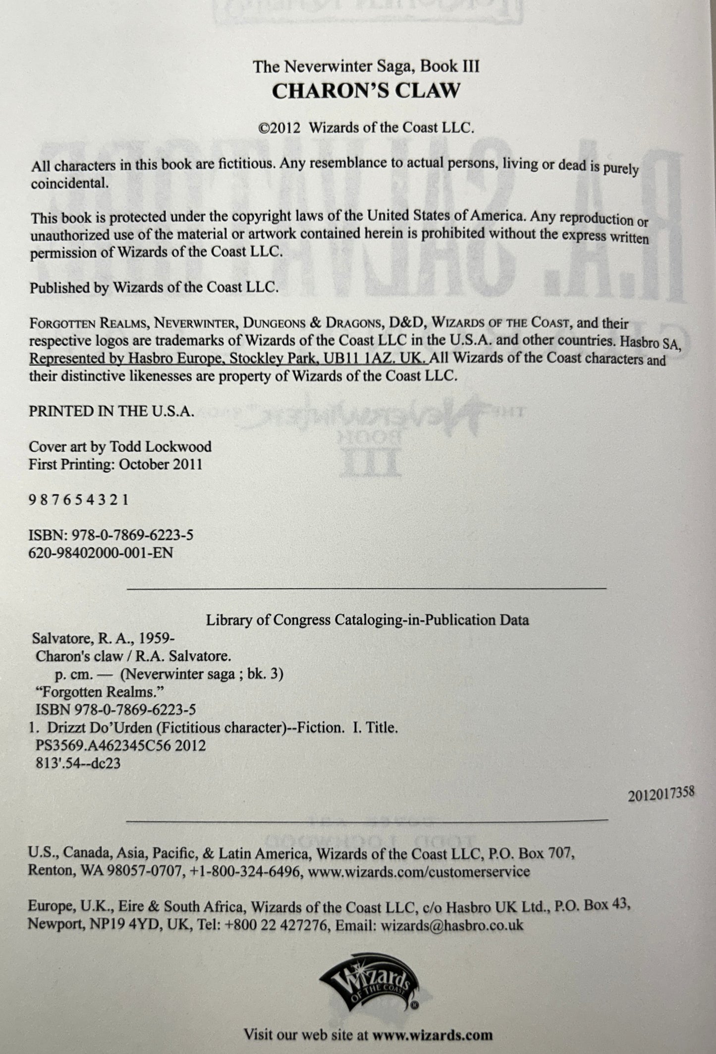 Dungeons & Dragons: Charon's Claw (Neverwinter Saga #3) by RA Salvatore 2011 1st Printing