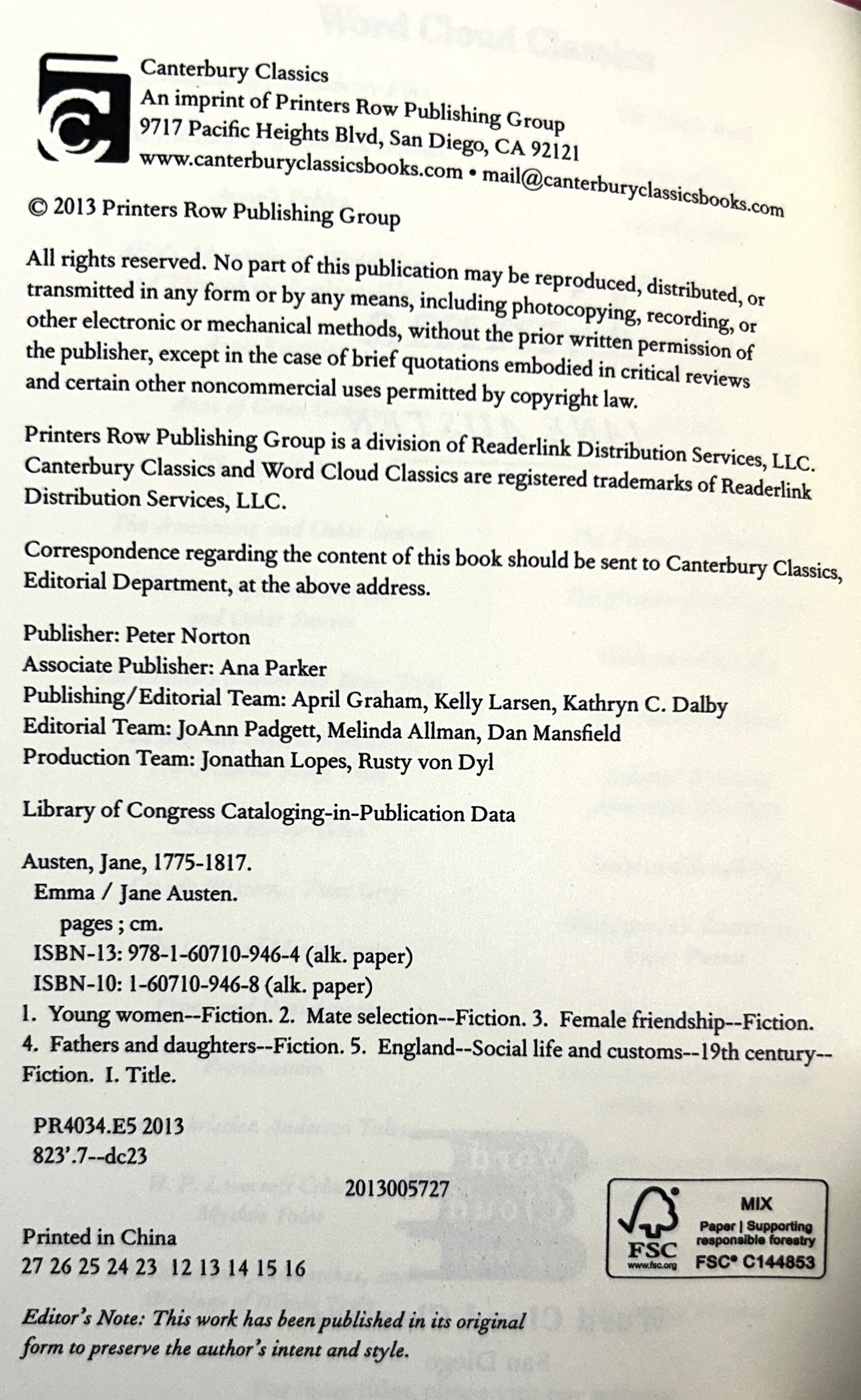 Emma by Jane Austen 2013 Canterbury Classics