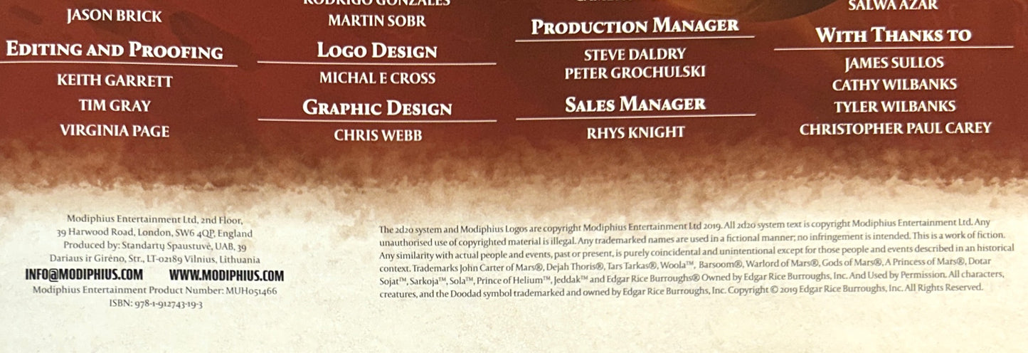 Set of 2 Edgar Burroughs' John Carter of Mars RPG 2018-2019