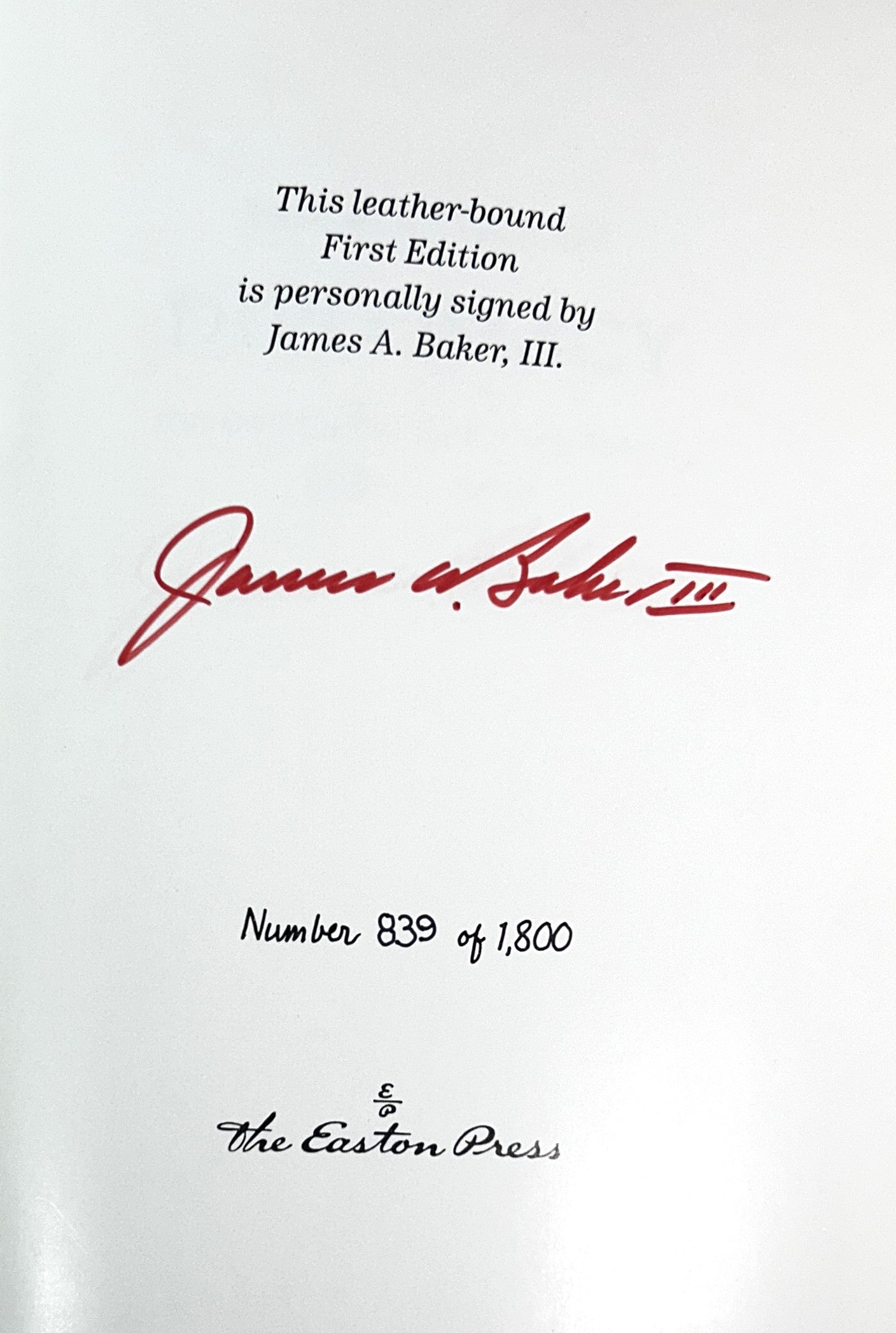 Easton Press: The Politics of Diplomacy by James A. Baker 1995 SIGNED 1st Edition