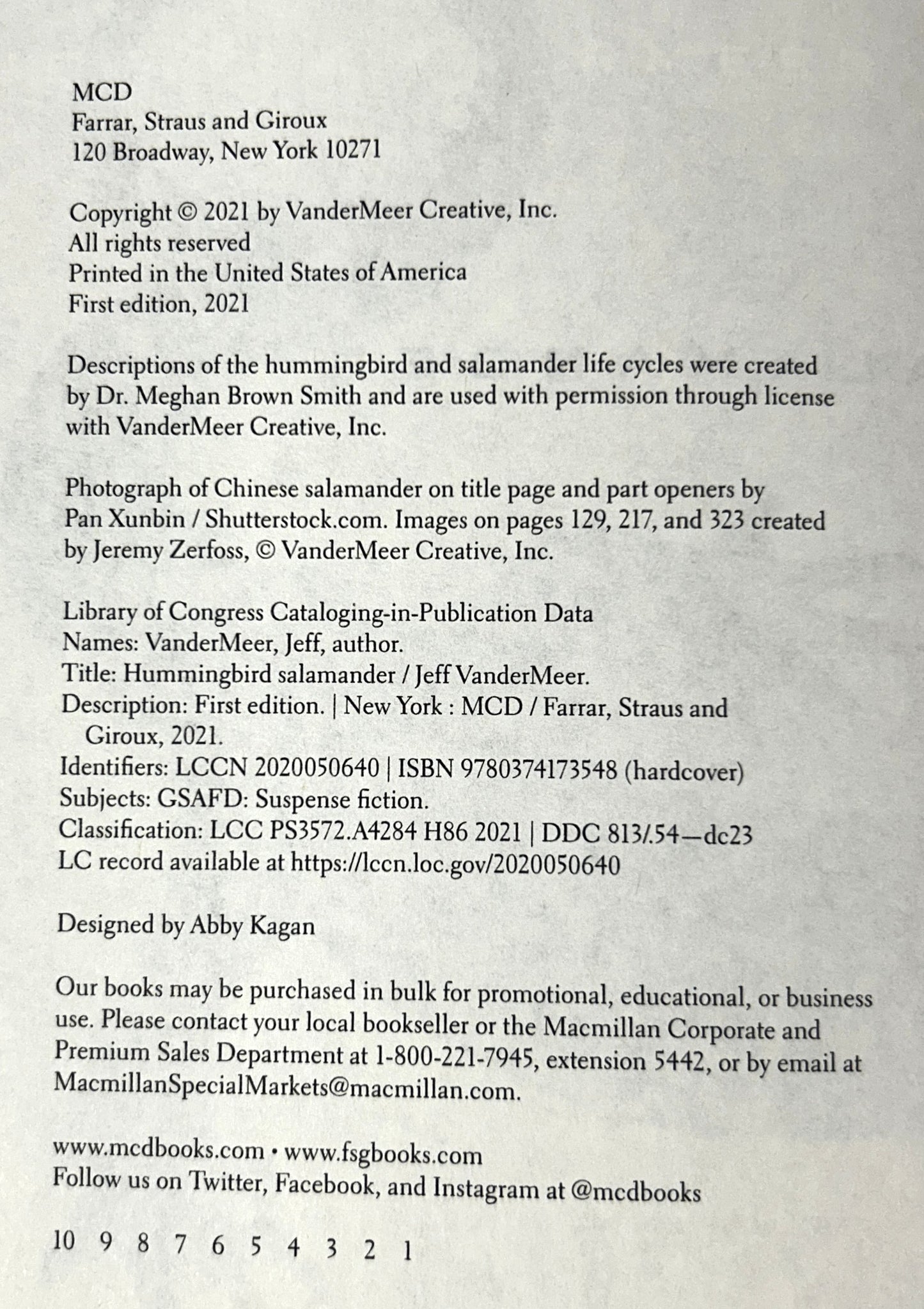 Hummingbird Salamander by Jeff Vandermeer 2021 1st Ed w/ Signed Flyer