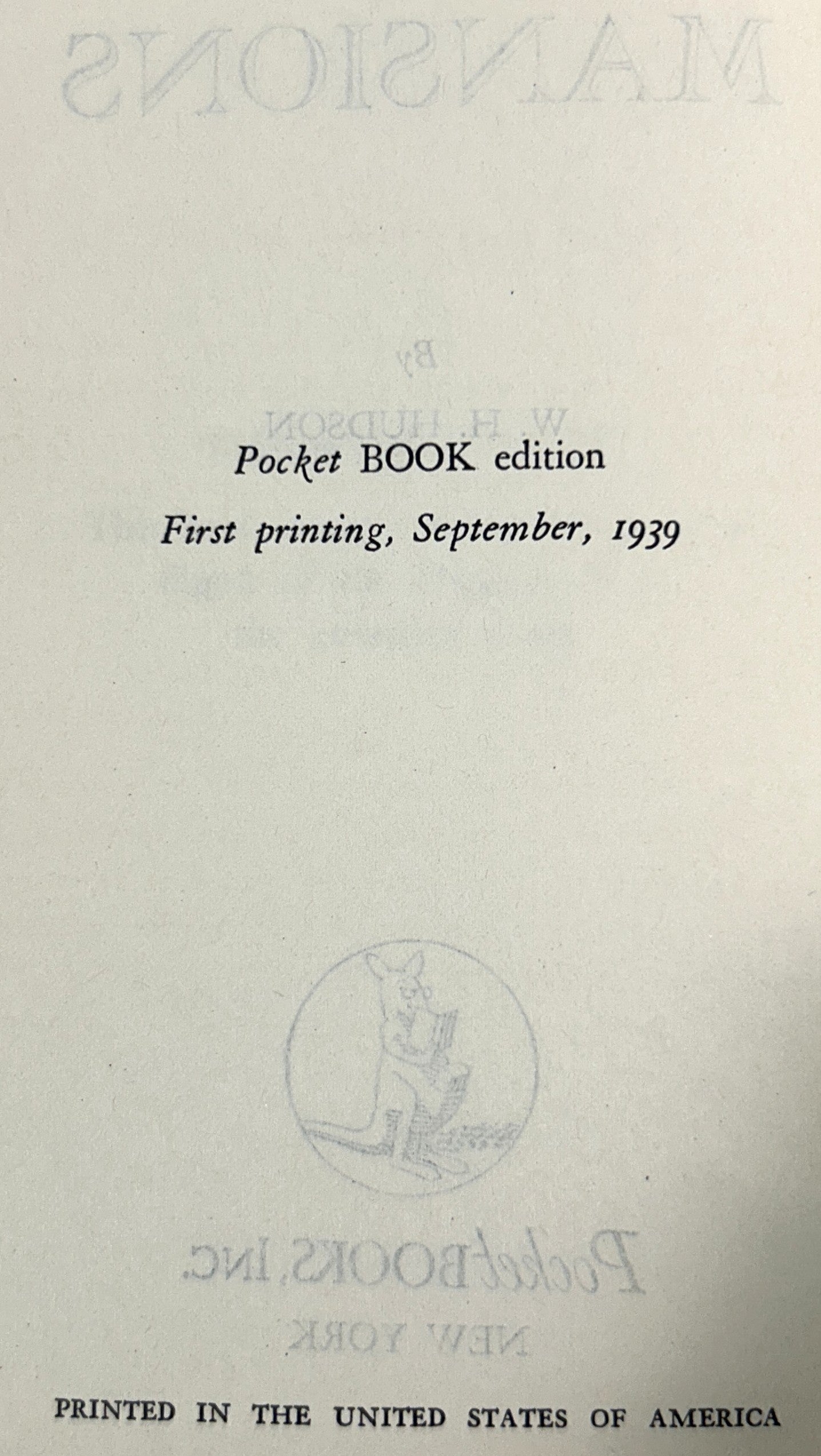 Green Mansions by WH Hudson 1939 1st Printing