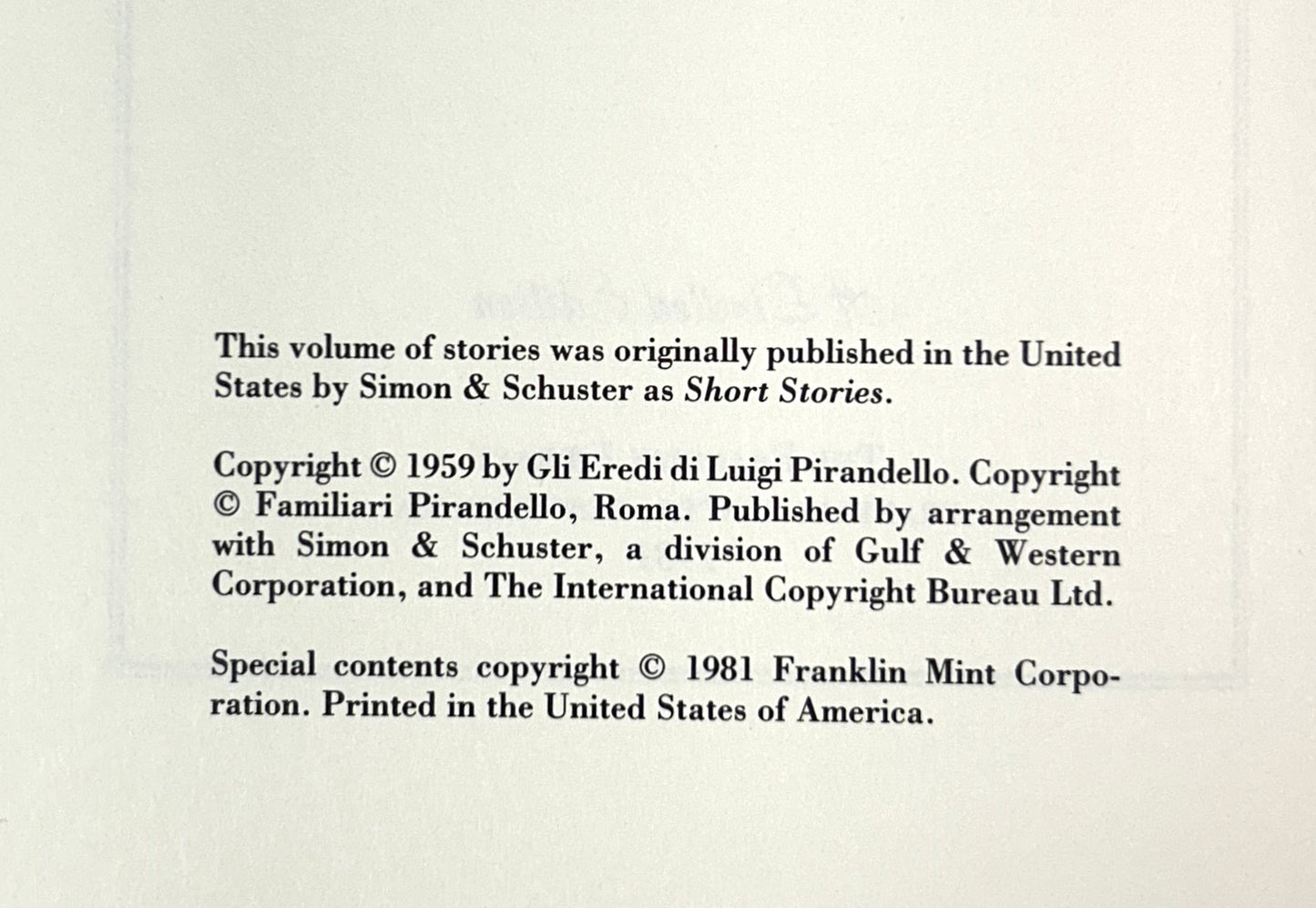 Franklin Library: Stories by Louis Pirandello 1981 Hardcover Leather - Geiger Illustrations
