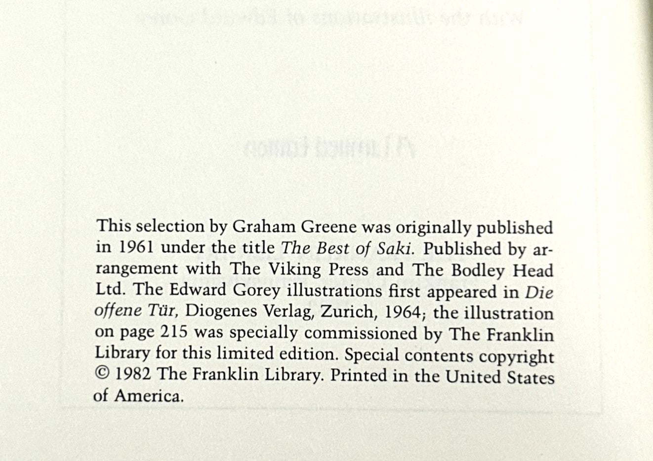 Franklin Library: Saki: Stories (HH Munro) 1982 Hardcover Leather - Gorey Illustrations