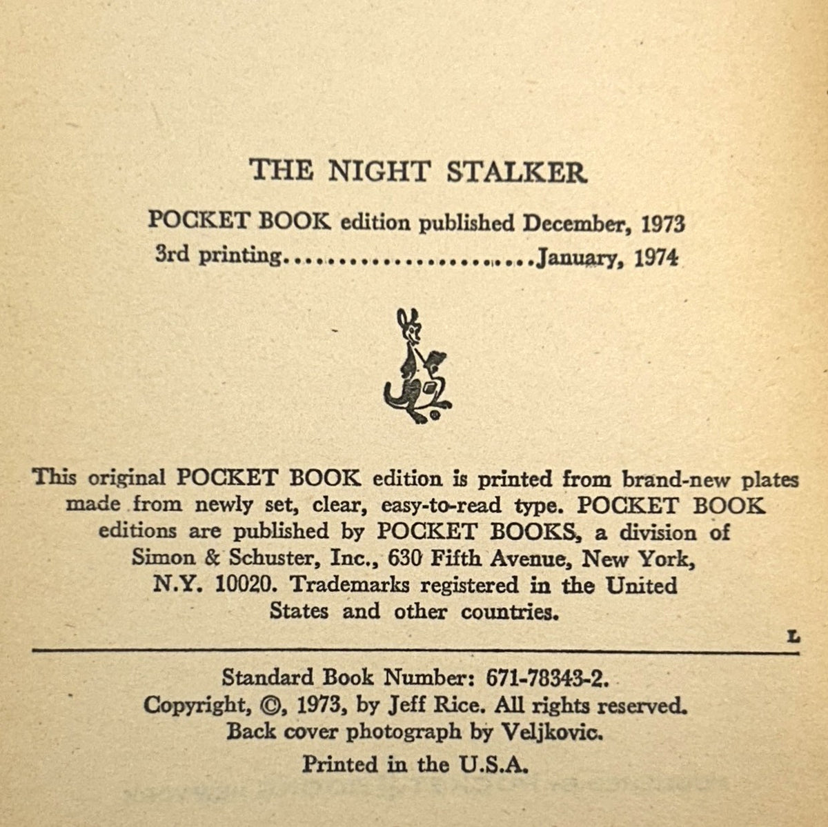 The Night Stalker by Richard Matheson 1974 3rd Printing