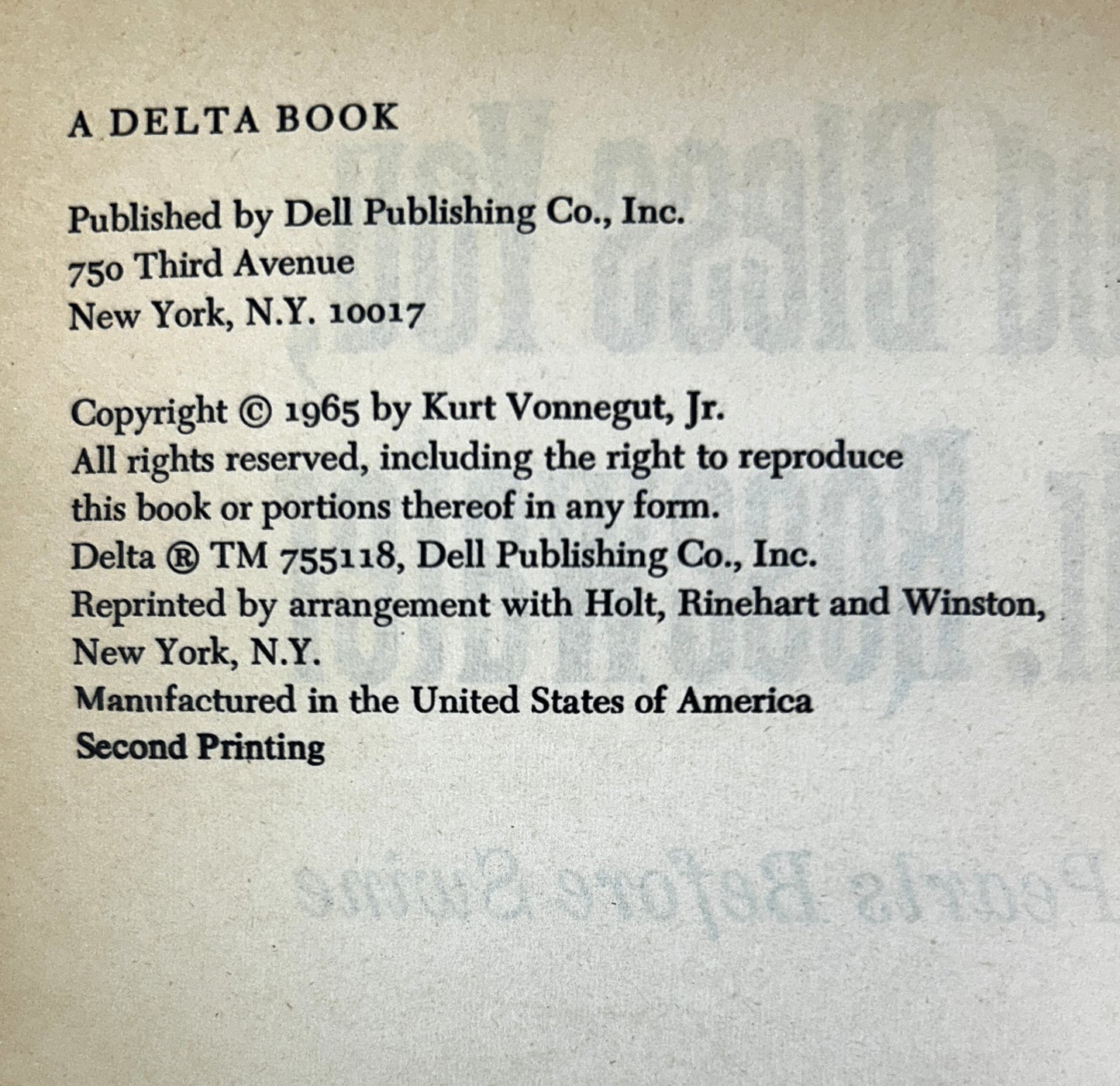 God Bless You, Mr. Rosewater by Kurt Vonnegut, Jr. 1966 2nd Print