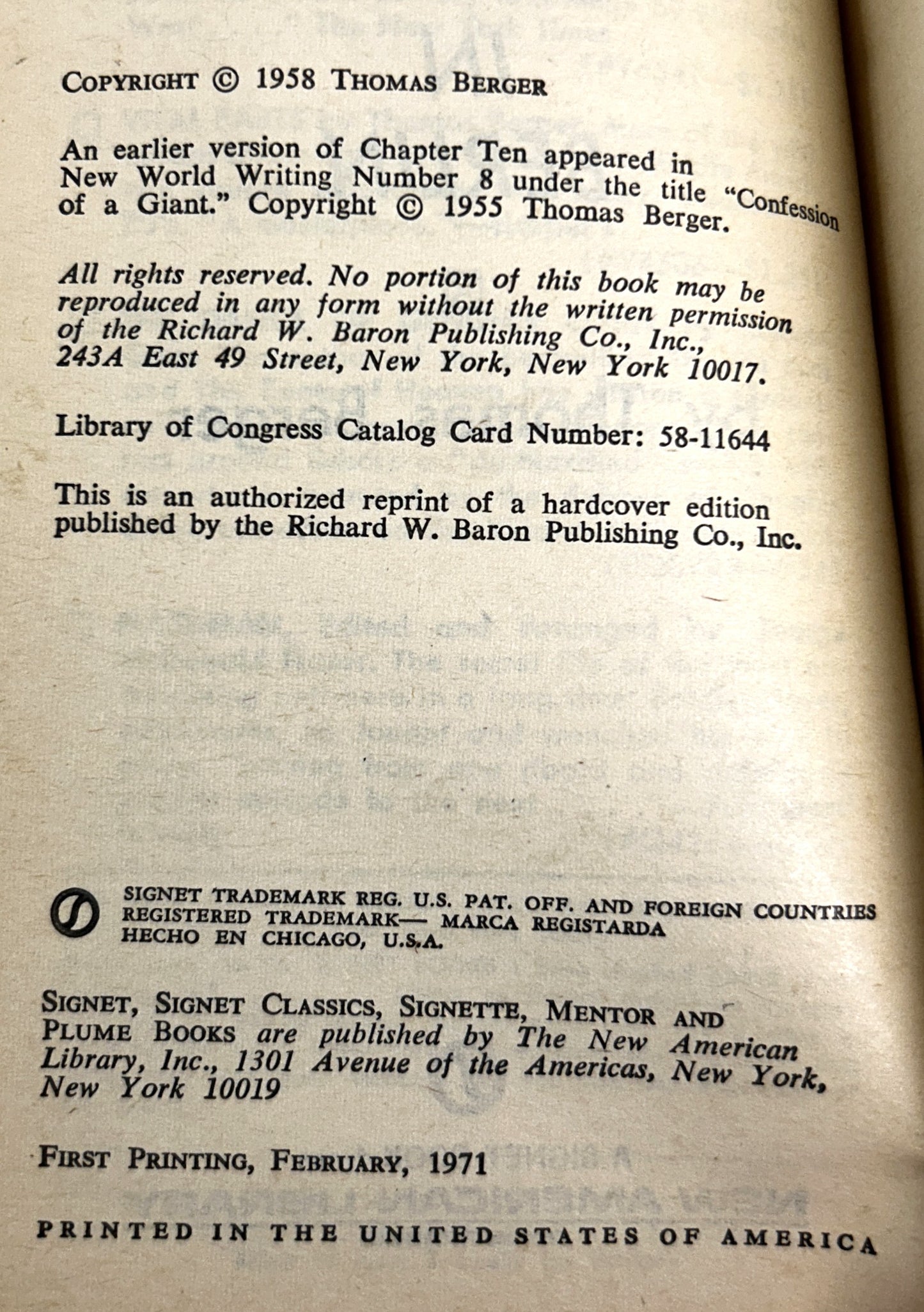 Crazy in Berlin by Thomas Berger 1971 1st Print