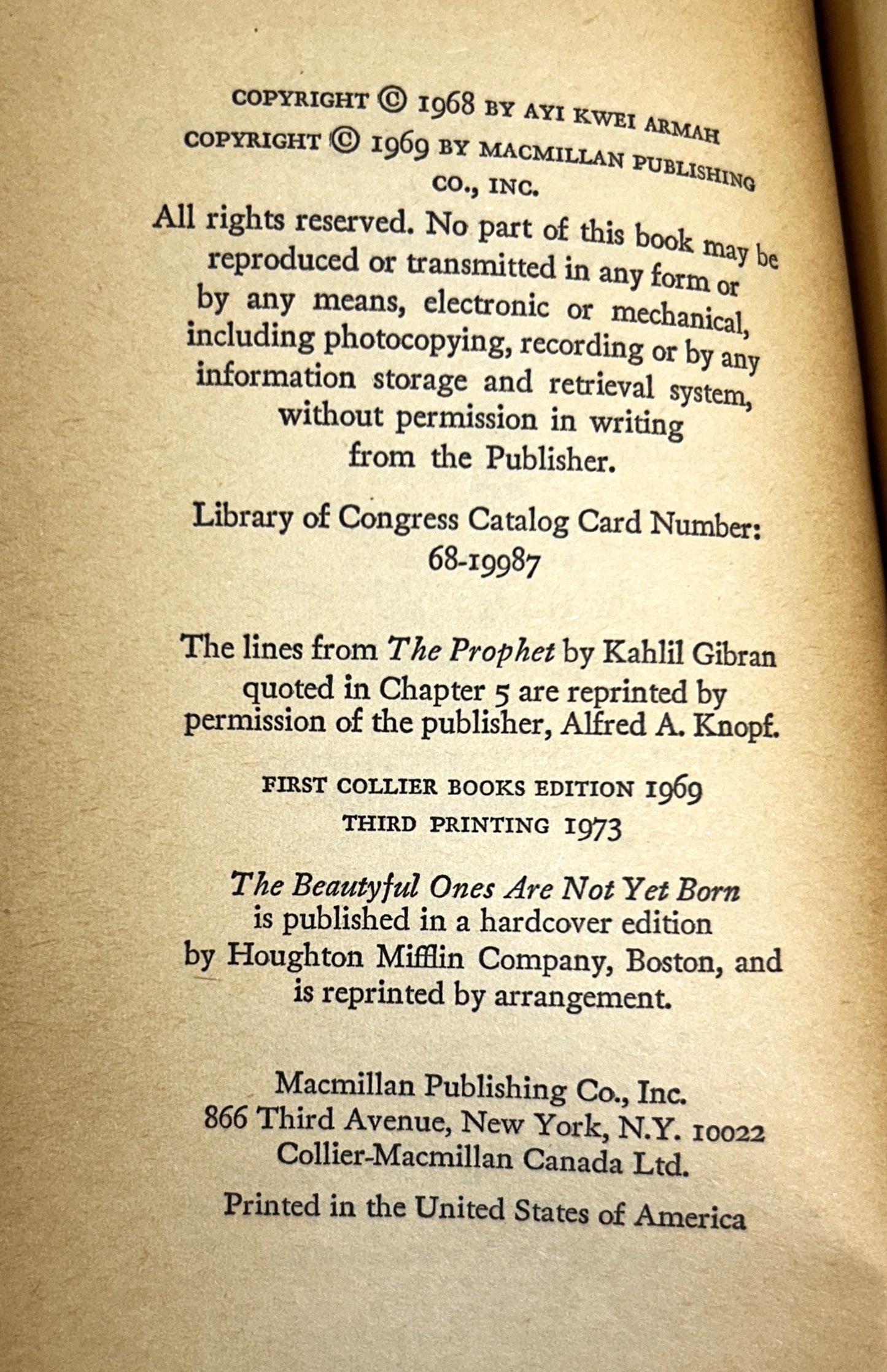 The Beautyful Ones Are Not Yet Born by Ayi Kwei Armah 1973 3rd Print