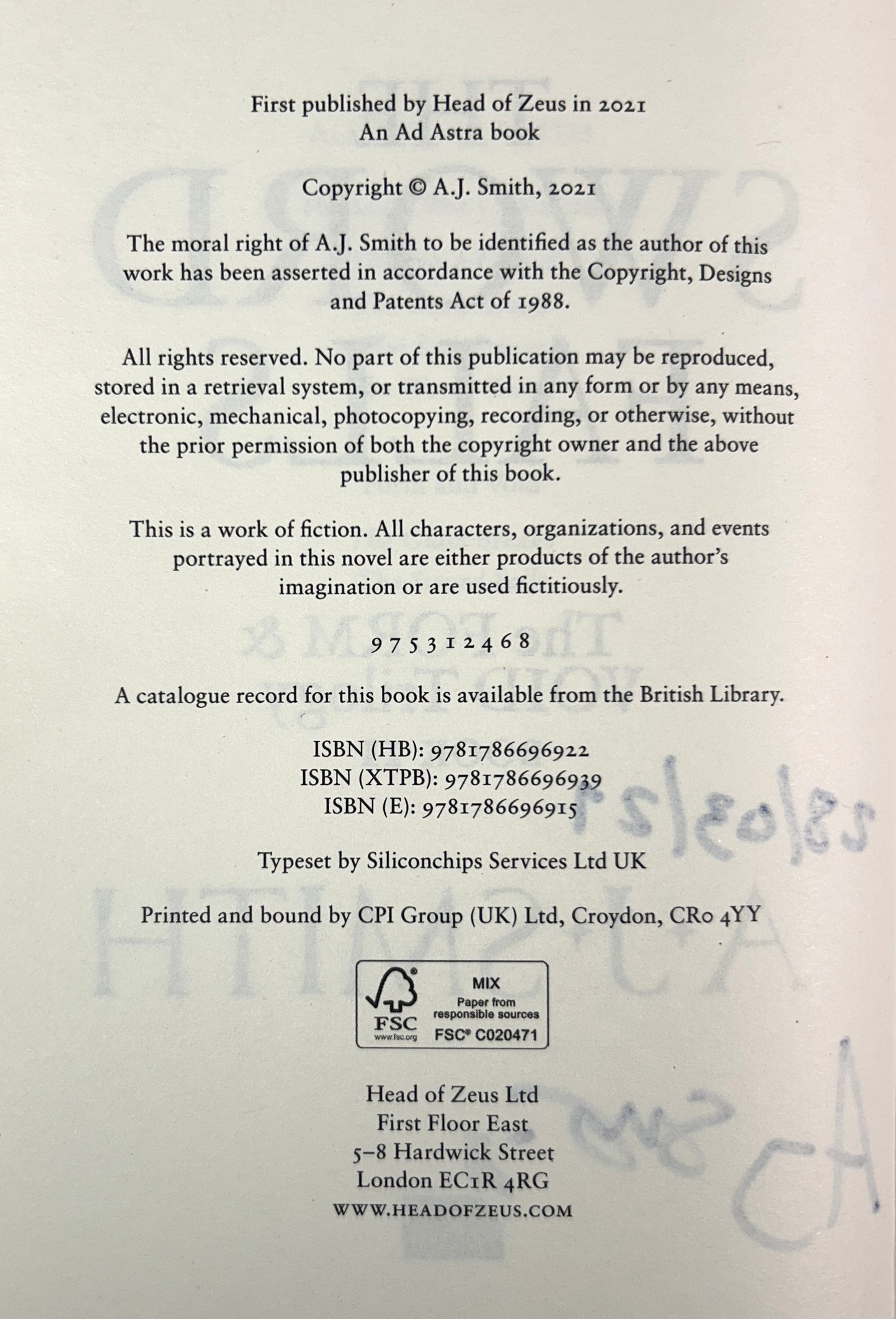 The Sword Falls (Form and Void #2) by AJ Smith 2021 SIGNED 1st UK Edition
